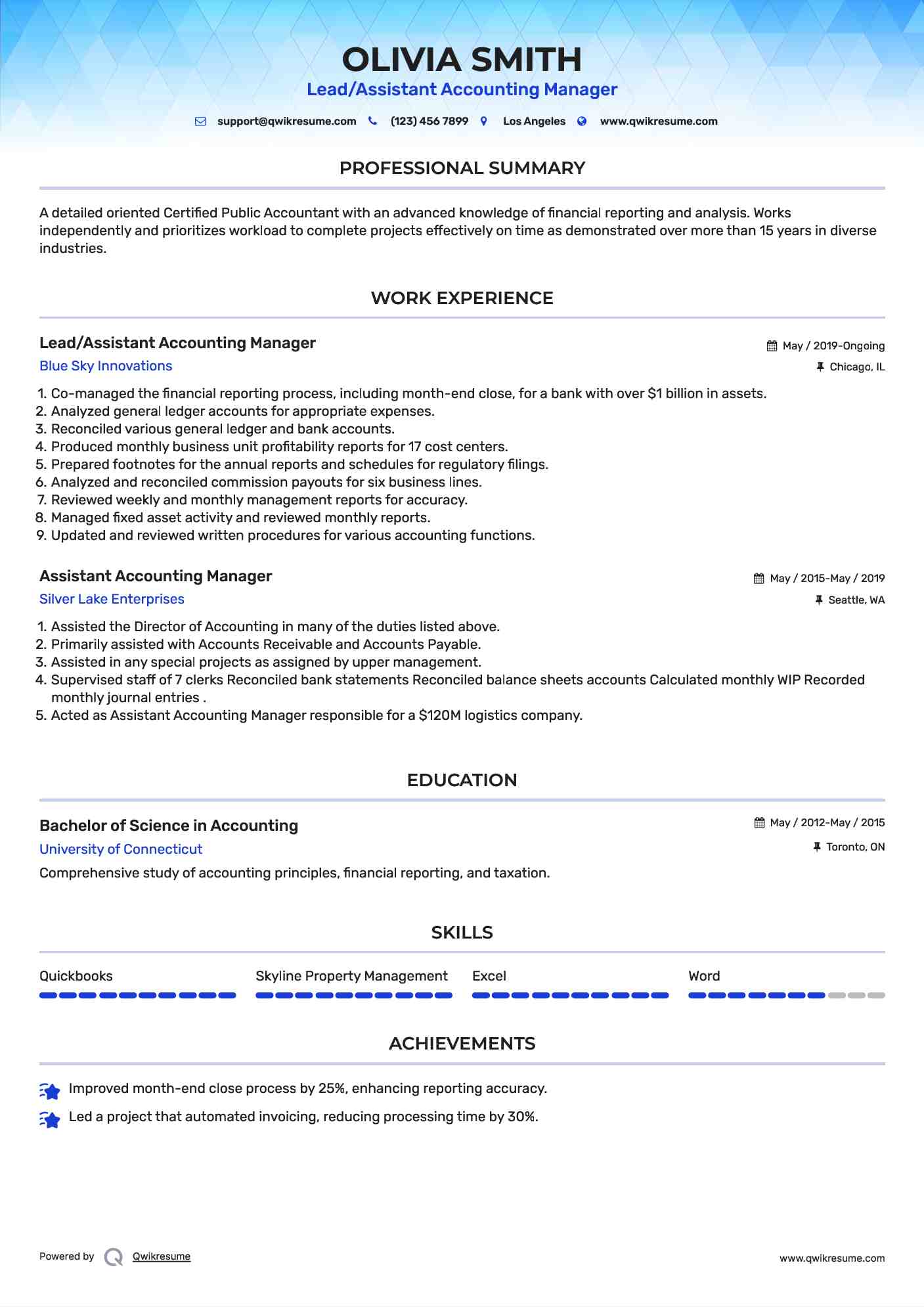 Lead/Assistant Accounting Manager Resume Template