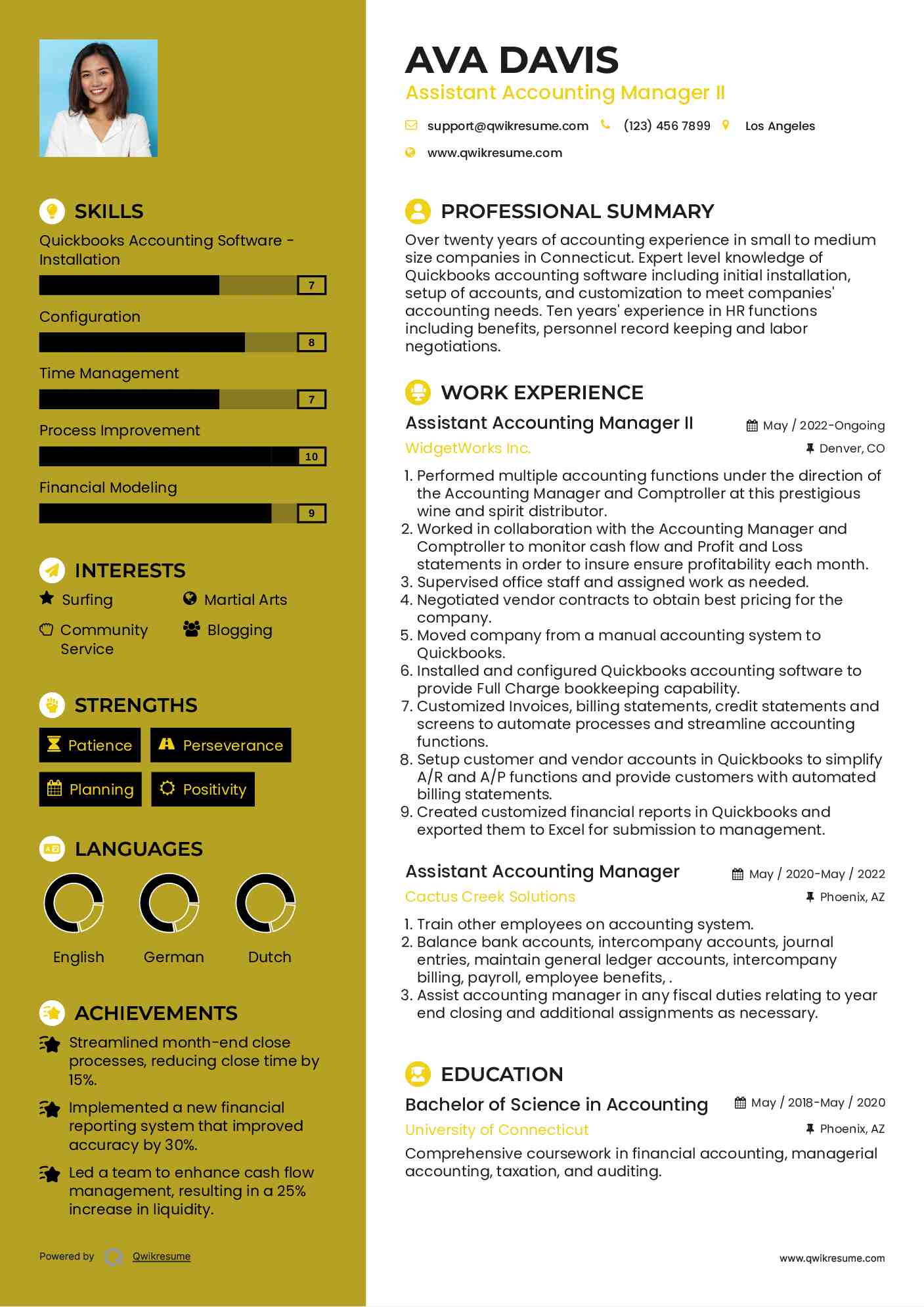 Assistant Accounting Manager II Resume Format