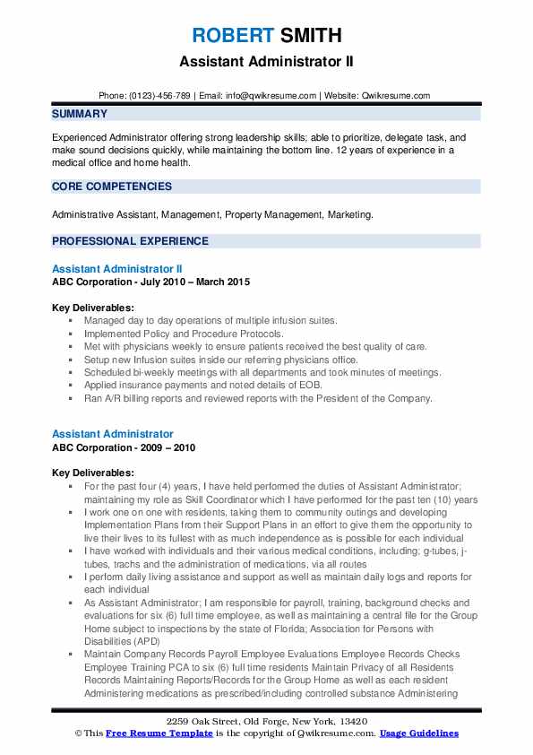 Assistant Administrator Resume Samples | QwikResume