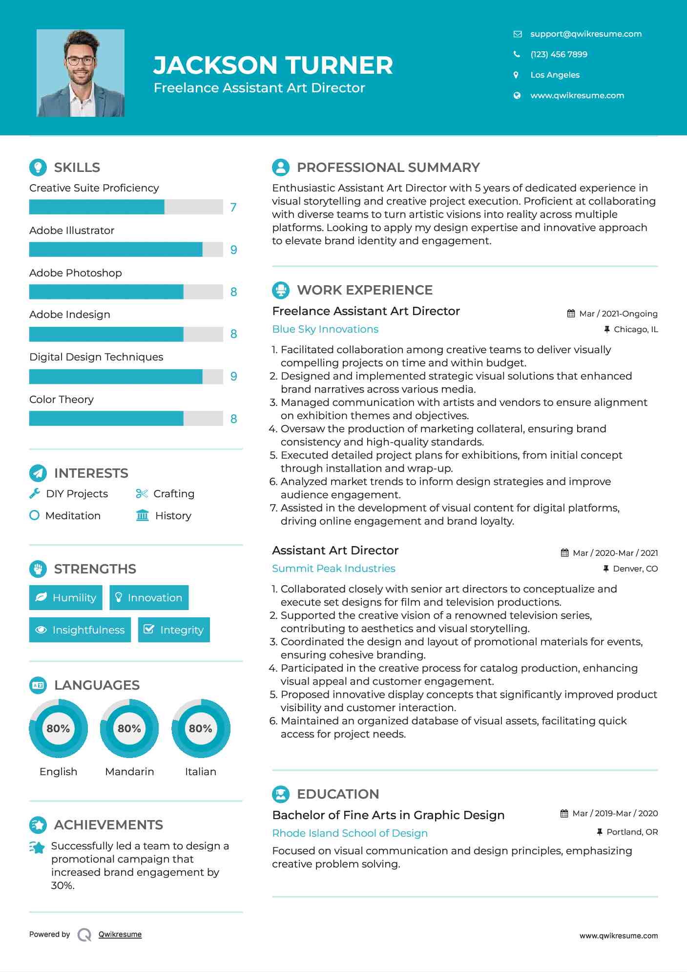 Freelance Assistant Art Director Resume Model