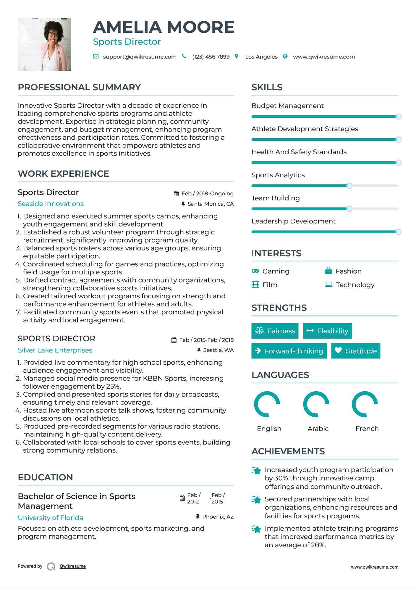 Sports Director Resume Example