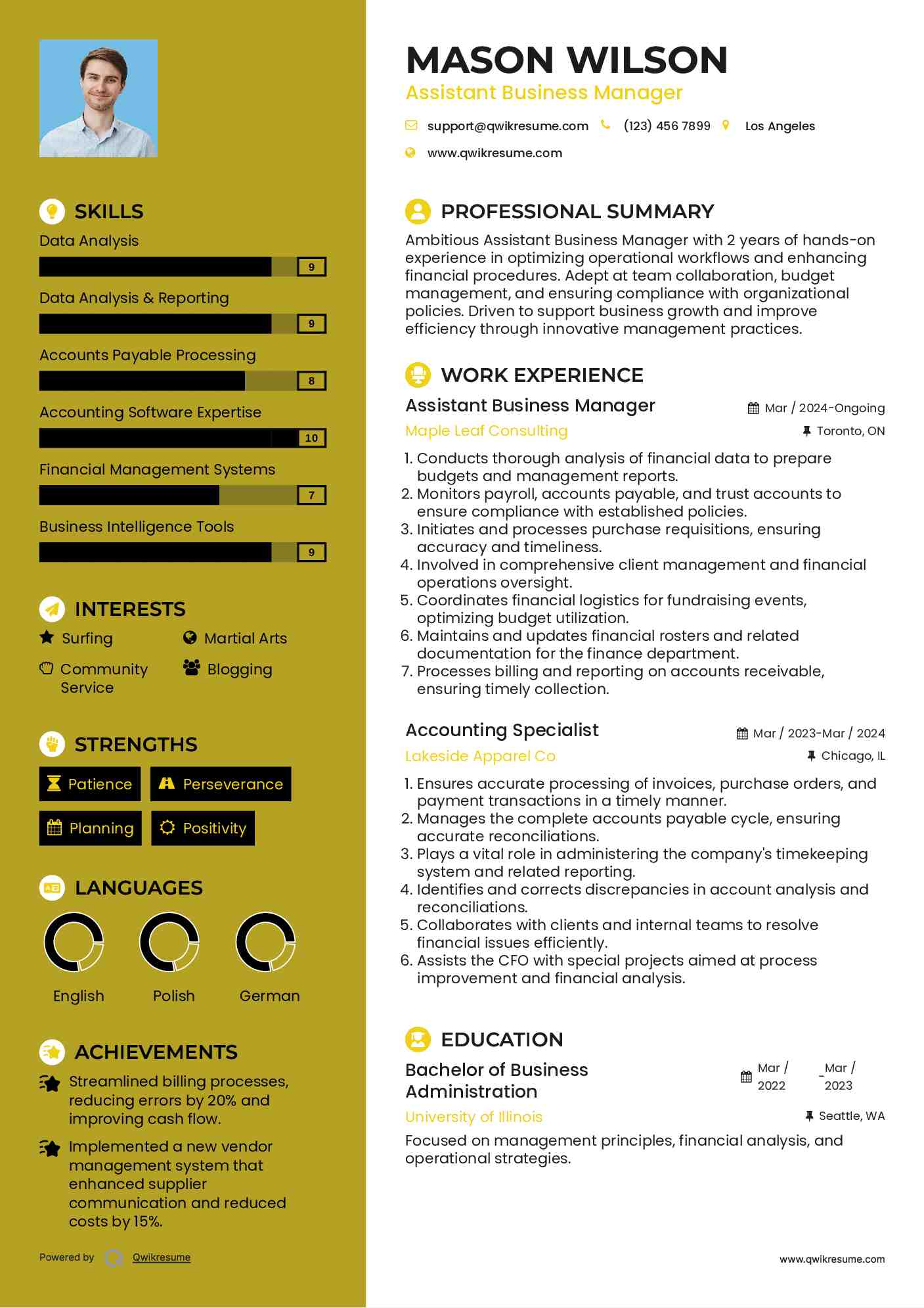 Assistant Business Manager Resume Format