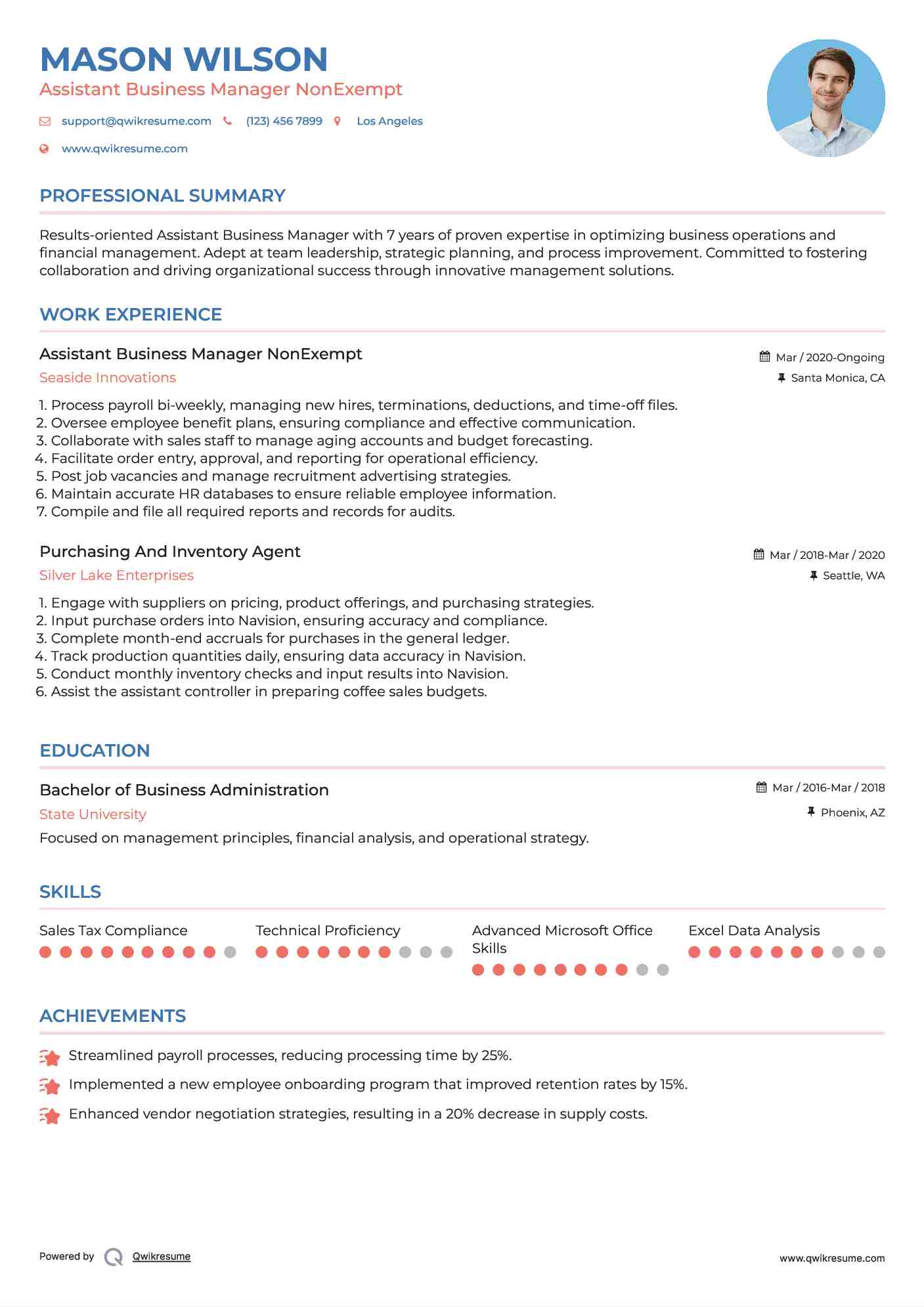 Assistant Business Manager NonExempt
 Resume Example