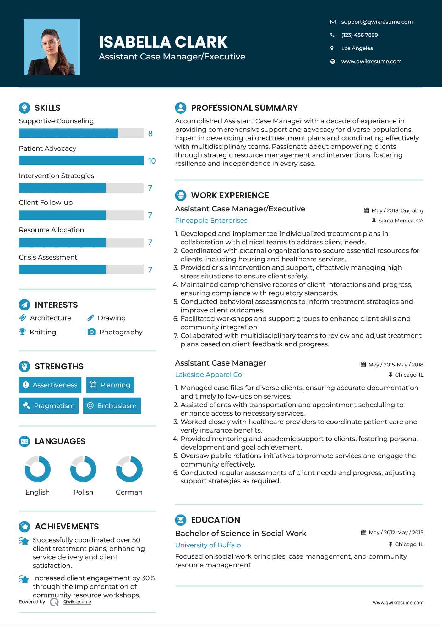 Assistant Case Manager/Executive Resume Template