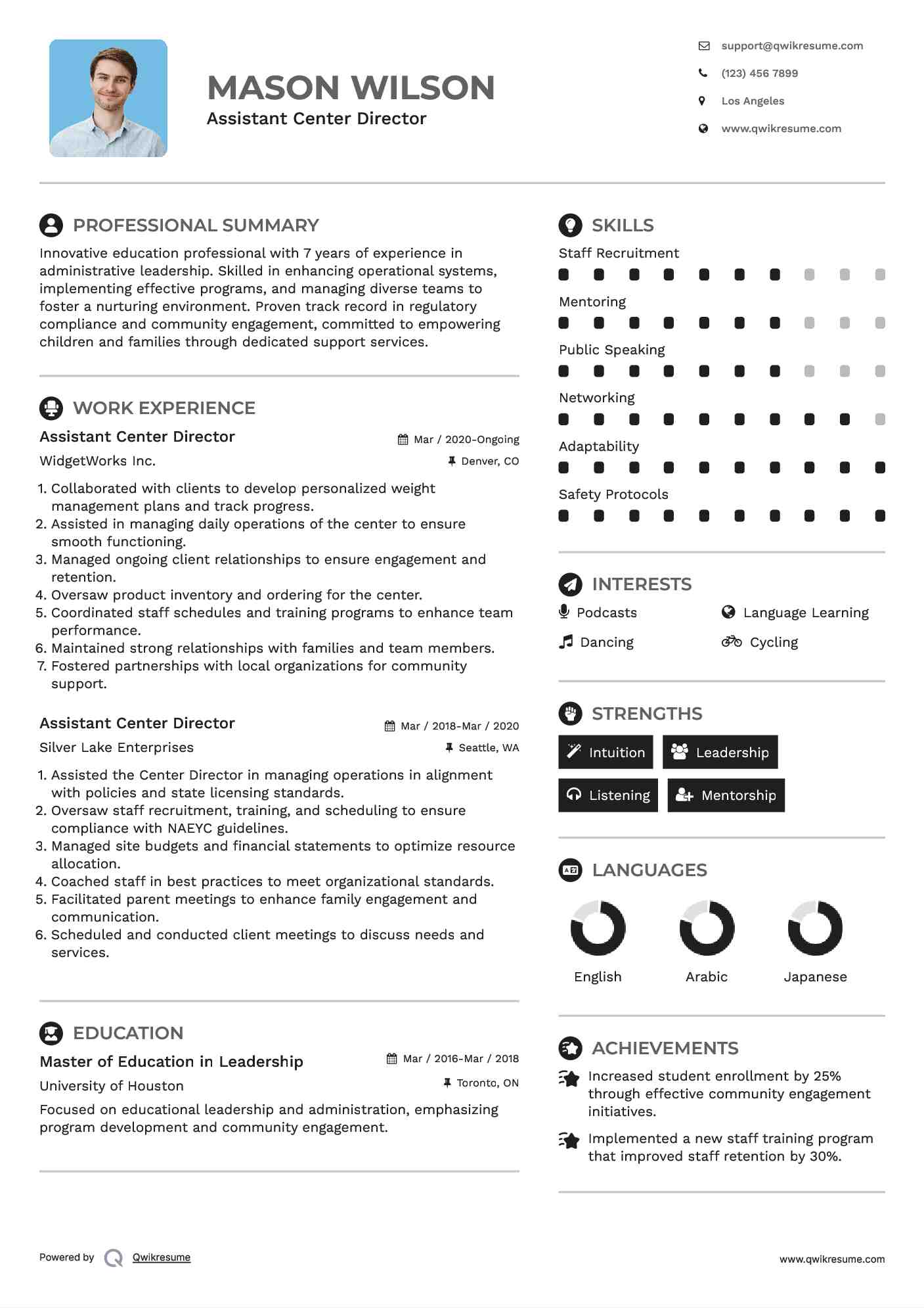 Assistant Center Director Resume Format