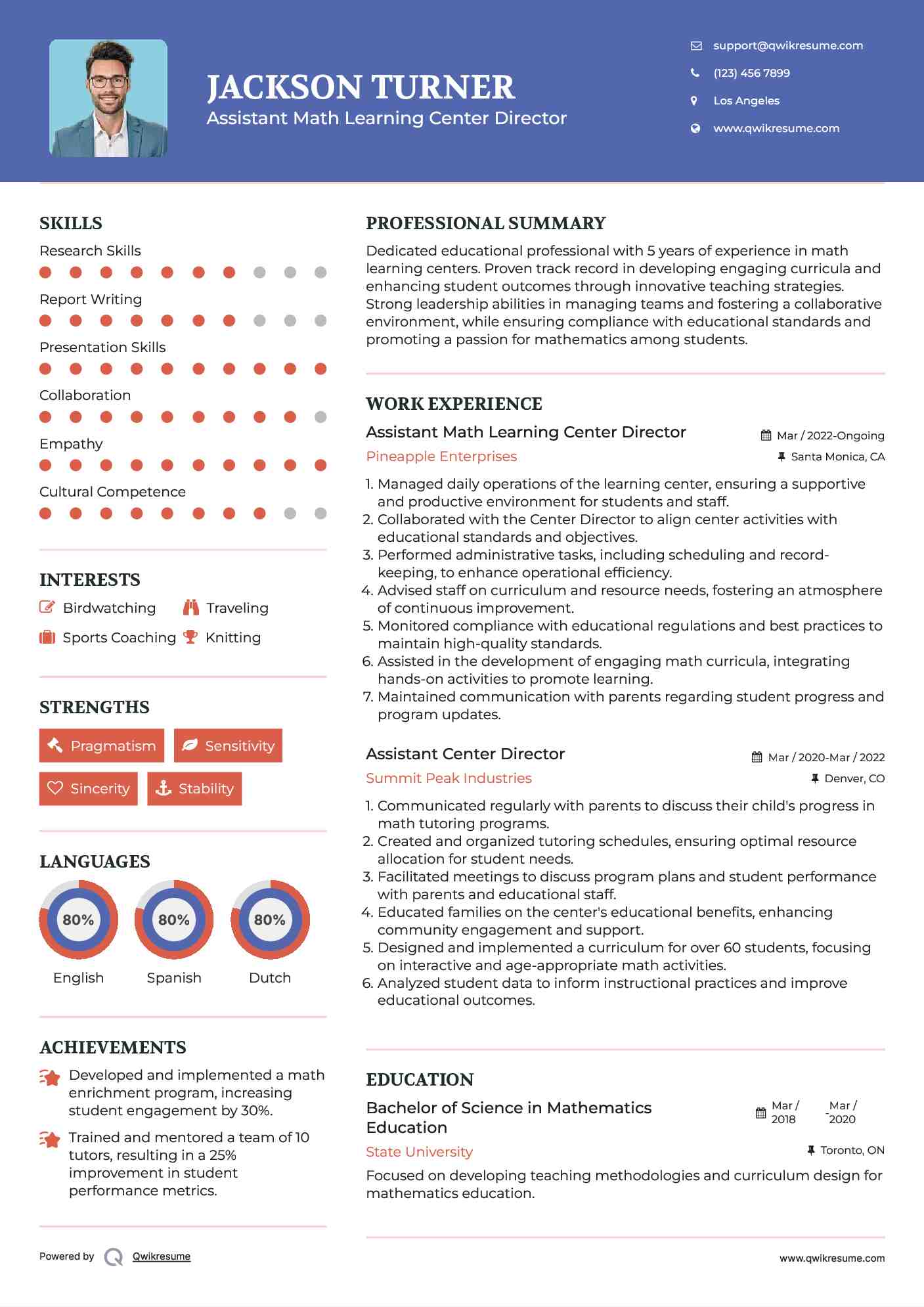 Assistant Math Learning Center Director
 Resume Format