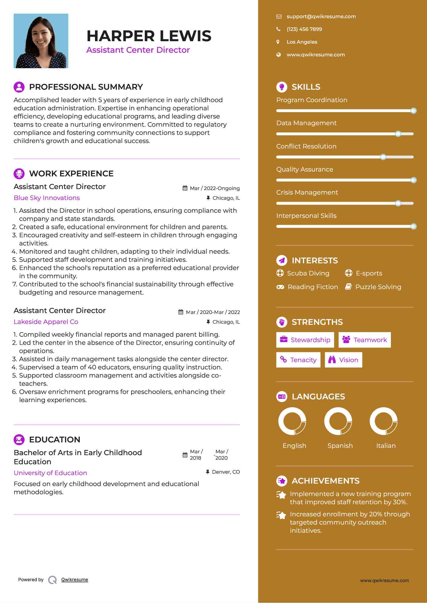 Assistant Center Director Resume Model