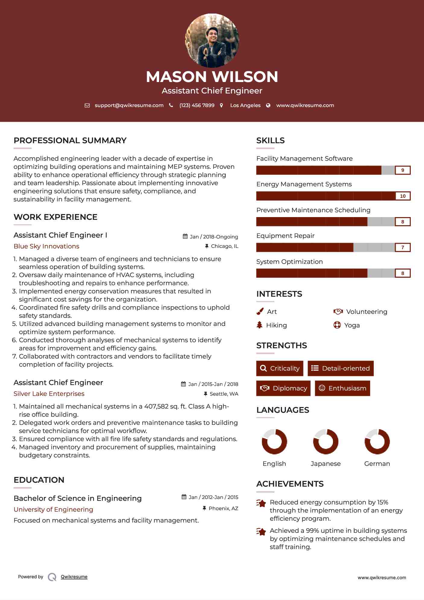 Assistant Chief Engineer I Resume Format