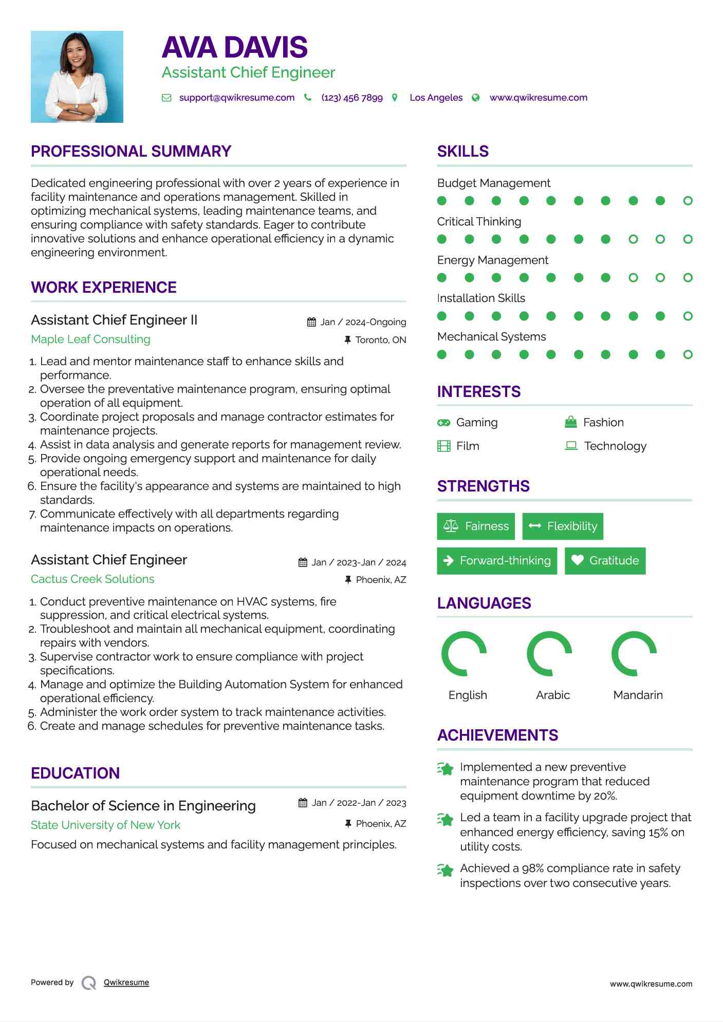 Assistant Chief Engineer II Resume Template