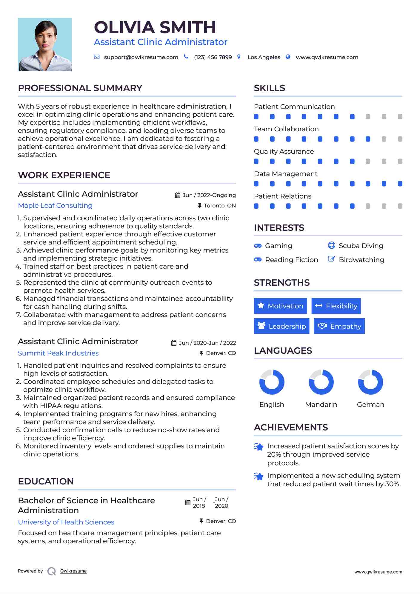 Assistant Clinic Administrator Resume Format