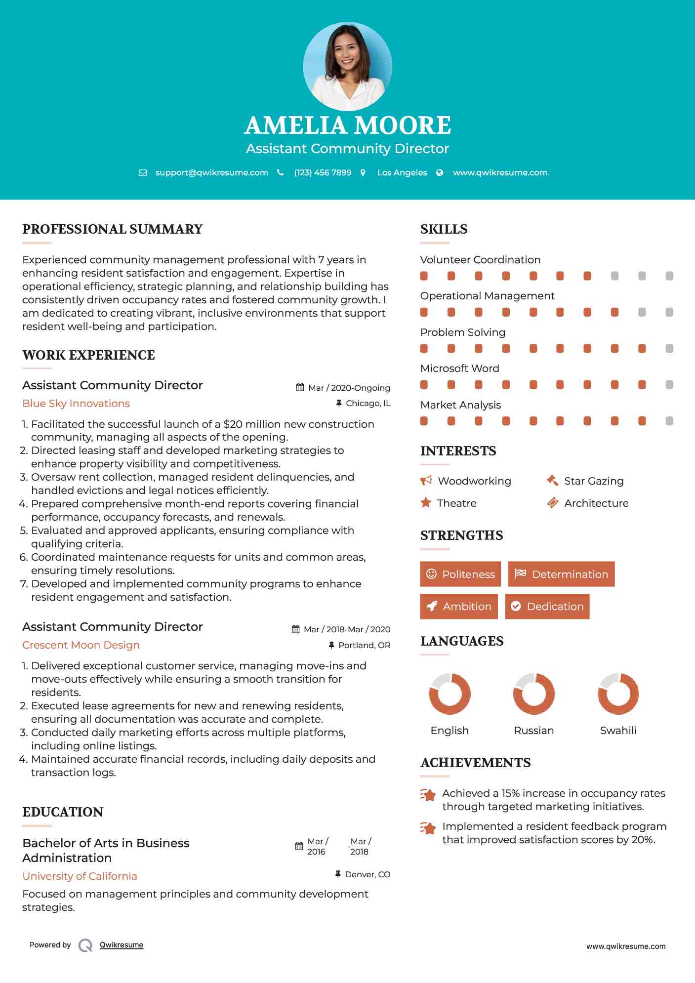 Assistant Community Director Resume Example