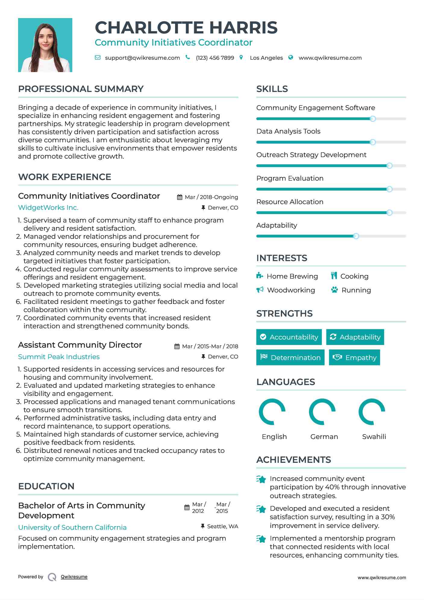 Community Initiatives Coordinator Resume Model