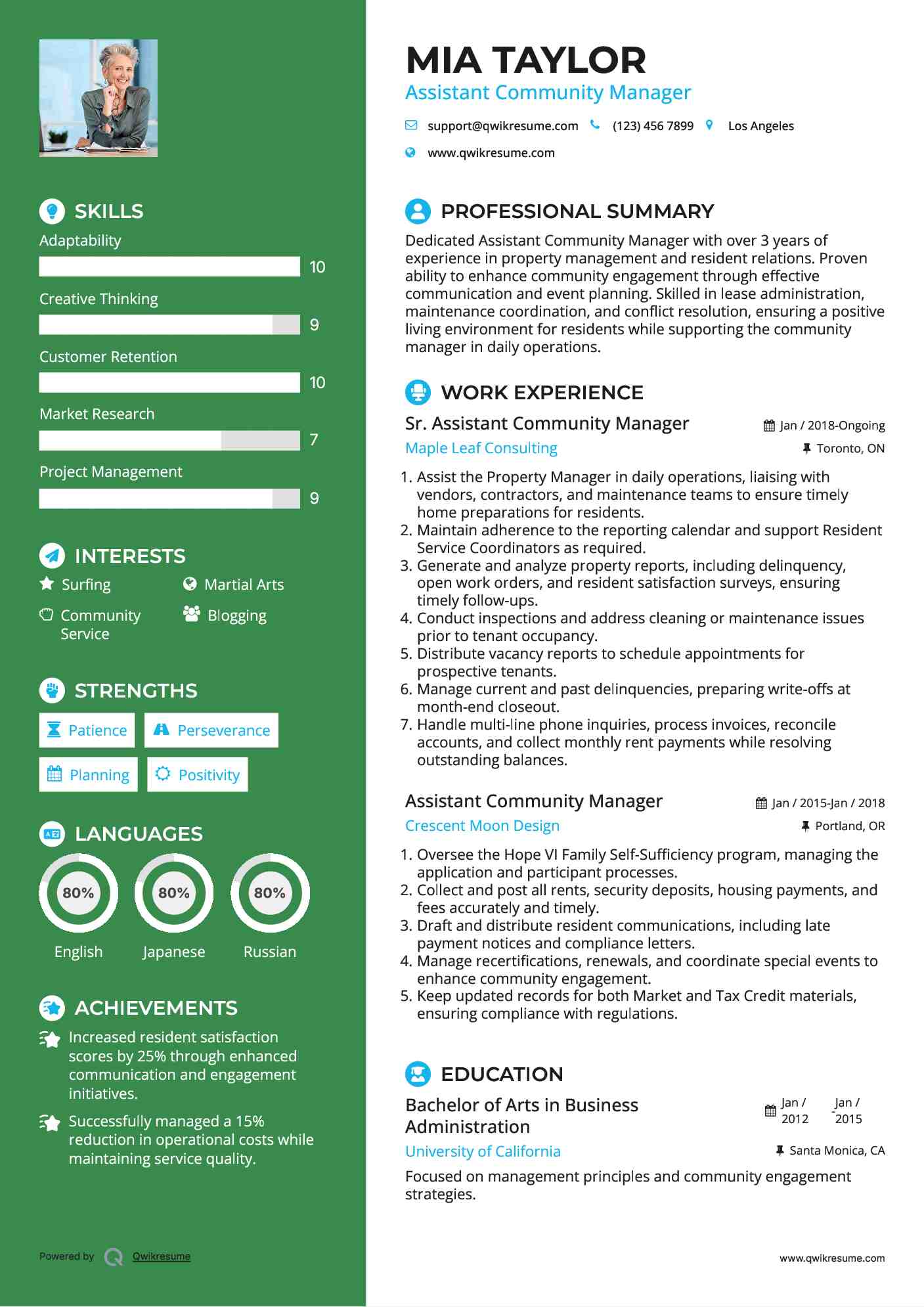 Sr. Assistant Community Manager Resume Format