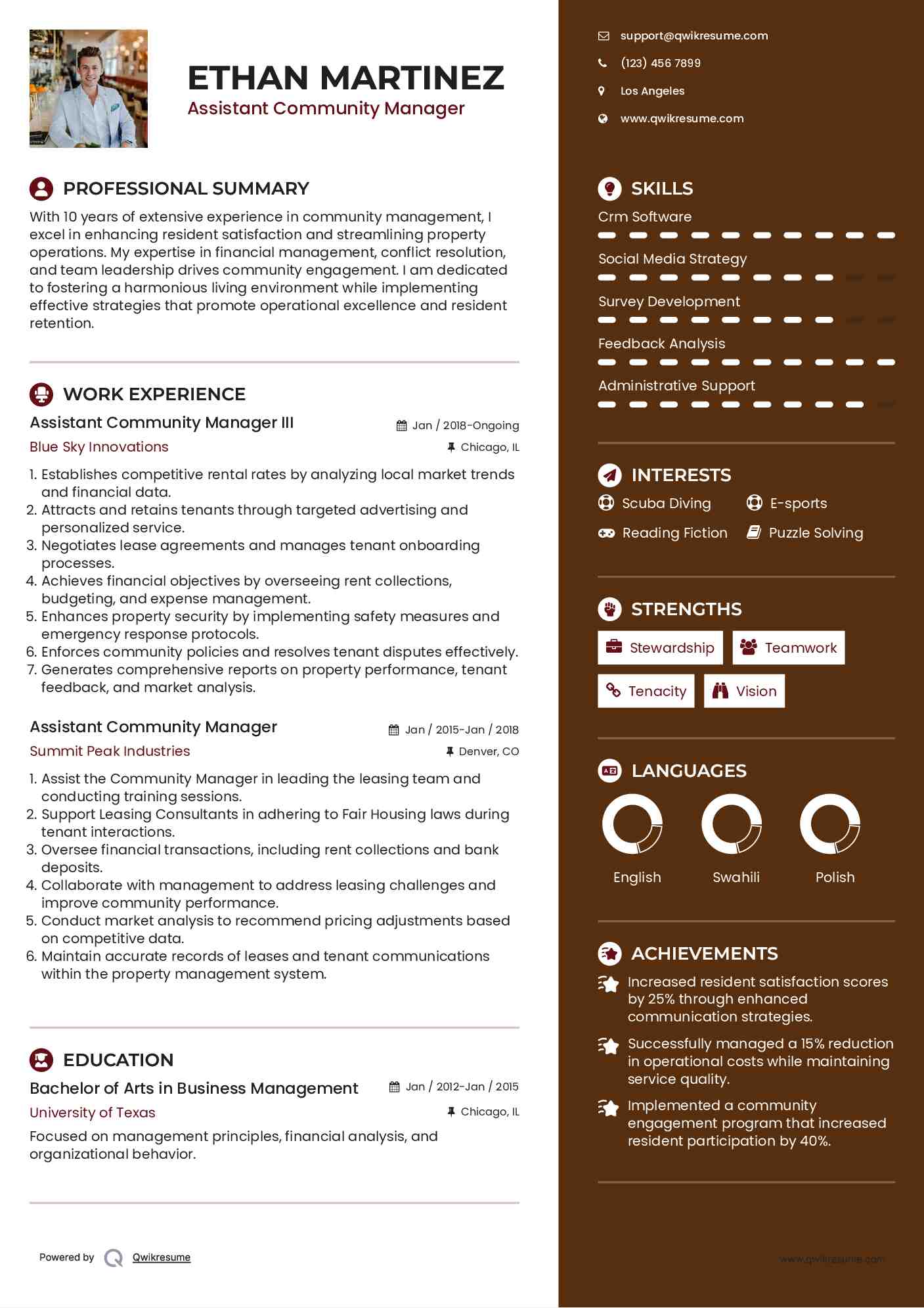 Assistant Community Manager III Resume Sample