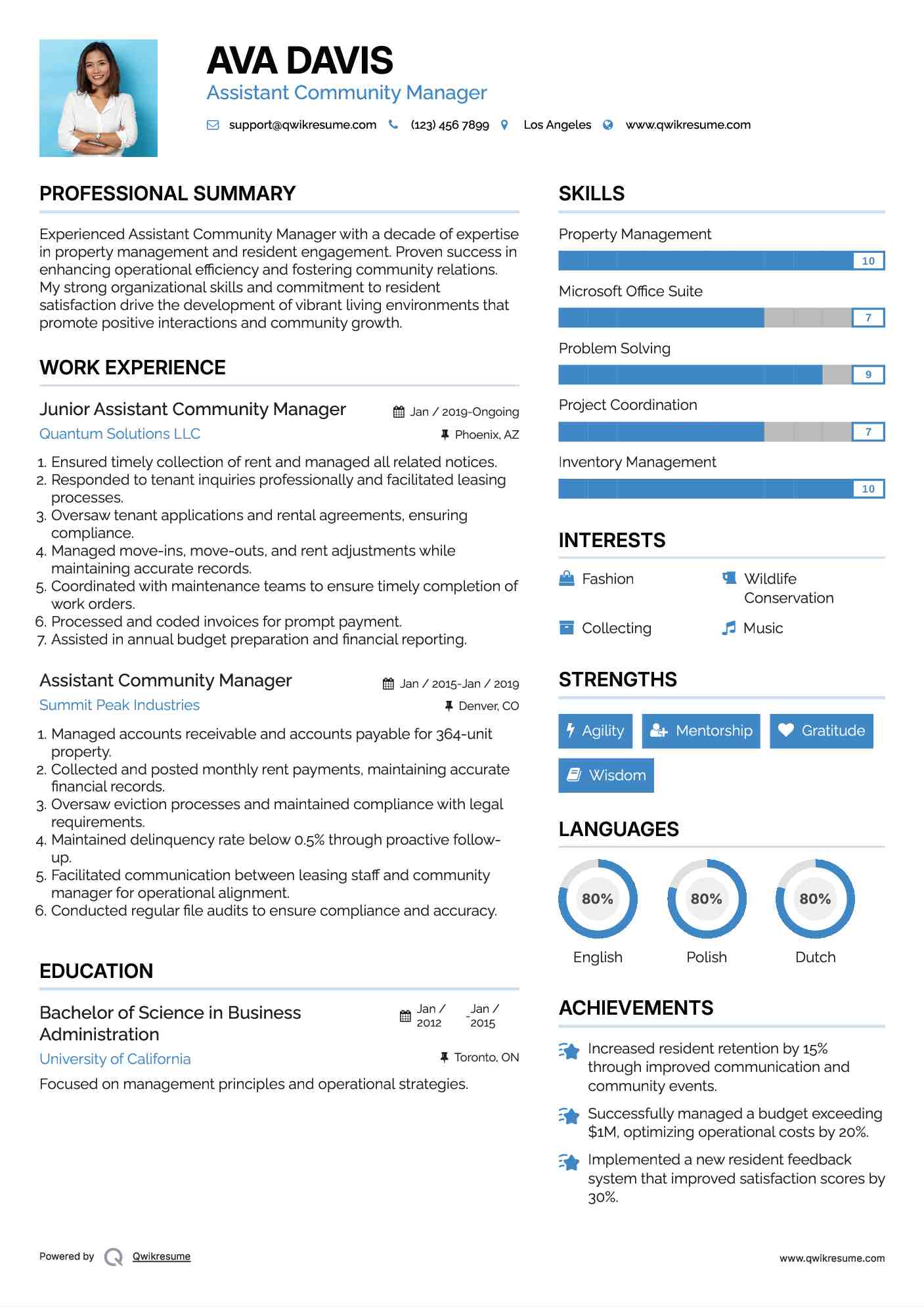 Junior Assistant Community Manager Resume Template