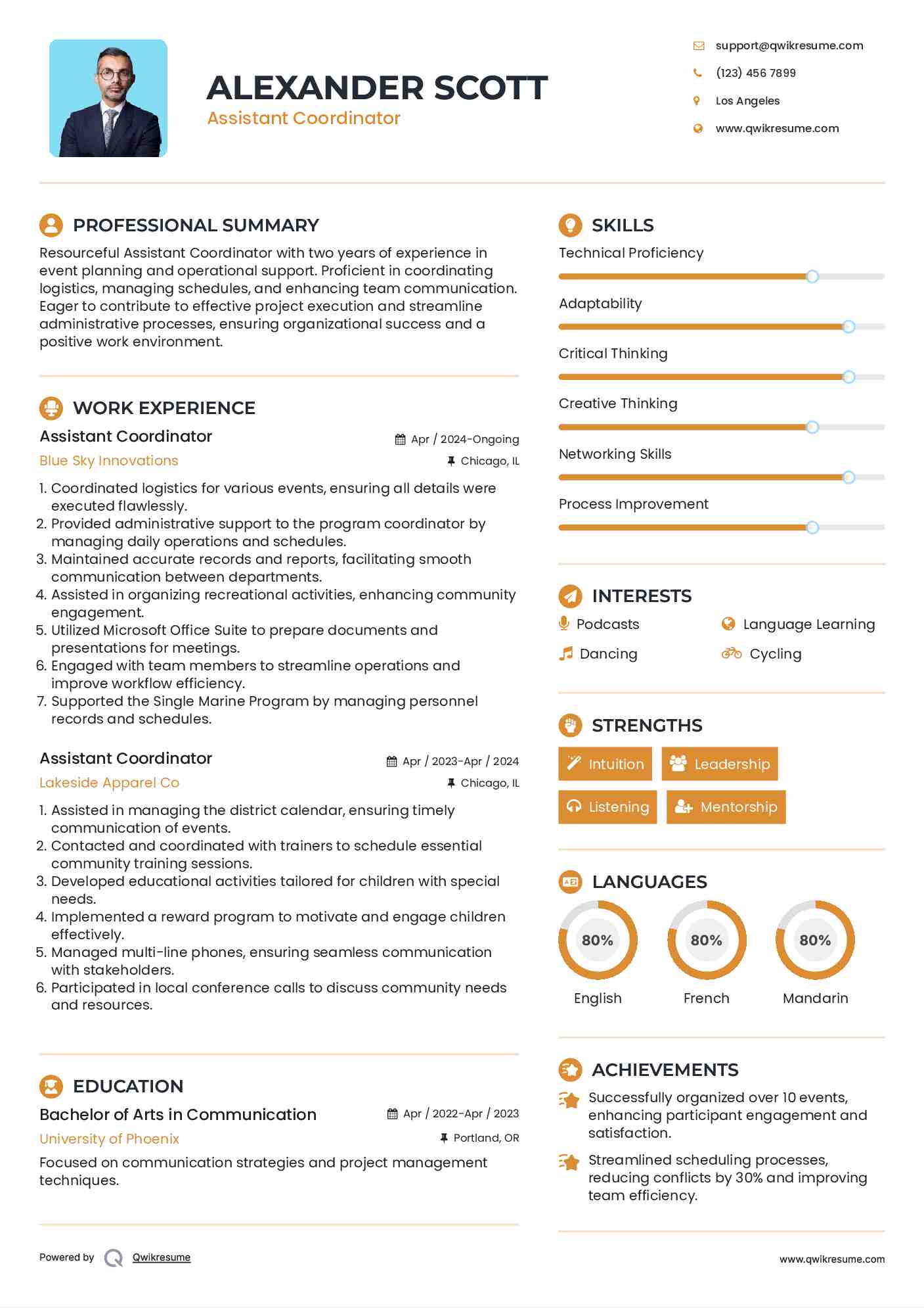 Assistant Coordinator Resume Template