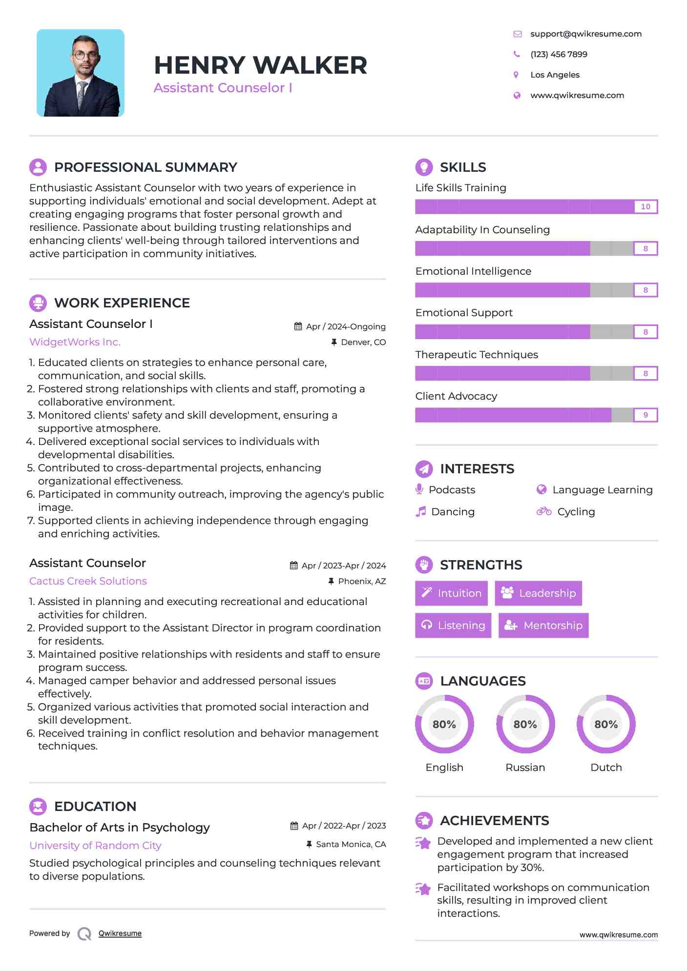 Assistant Counselor I Resume Template