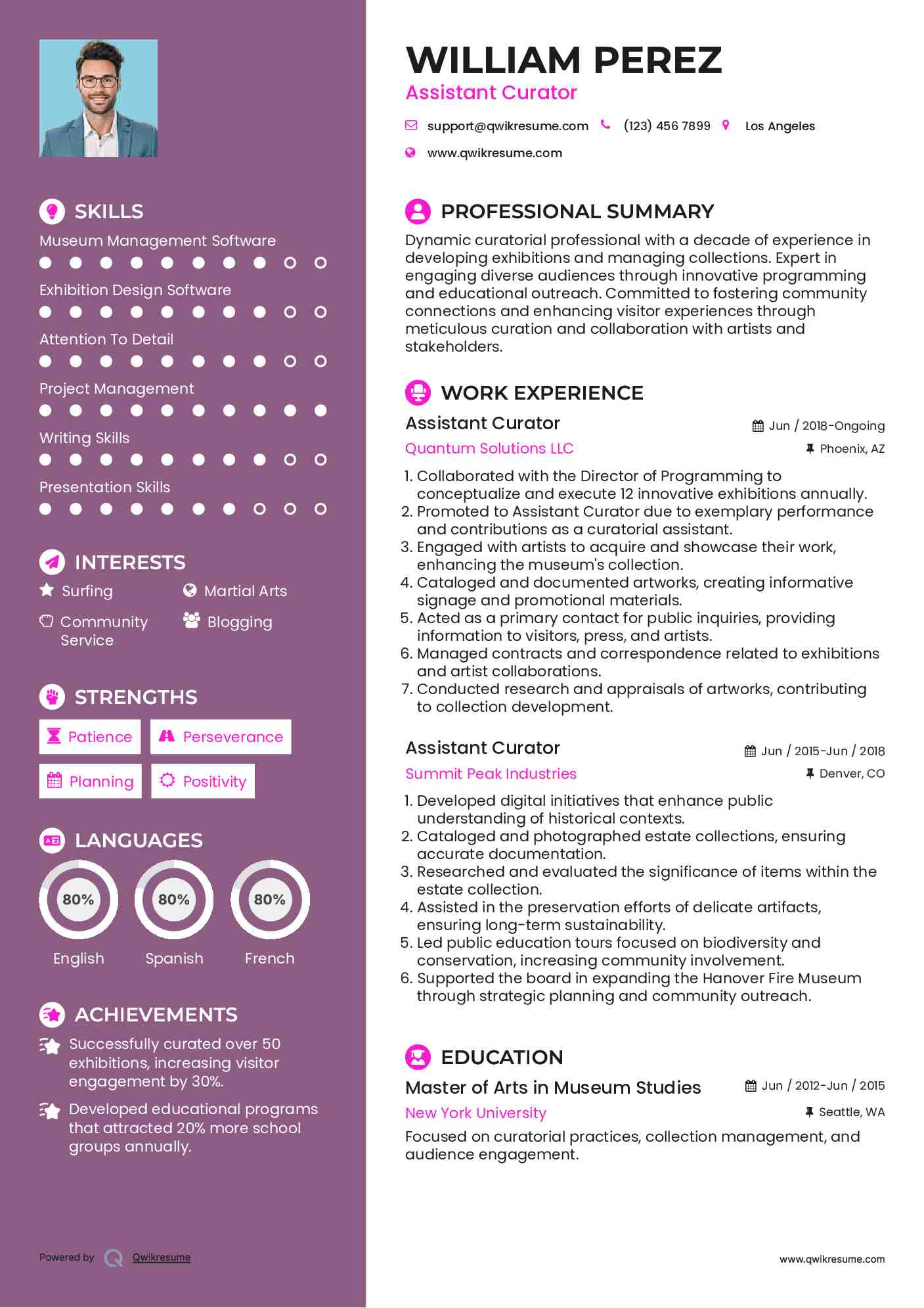 Assistant Curator Resume Template