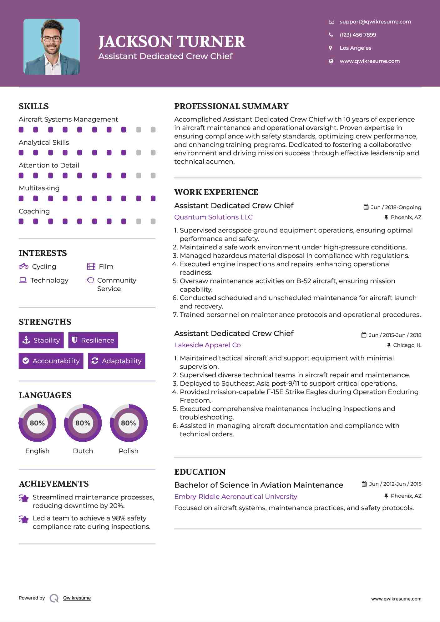 Assistant Dedicated Crew Chief Resume Format