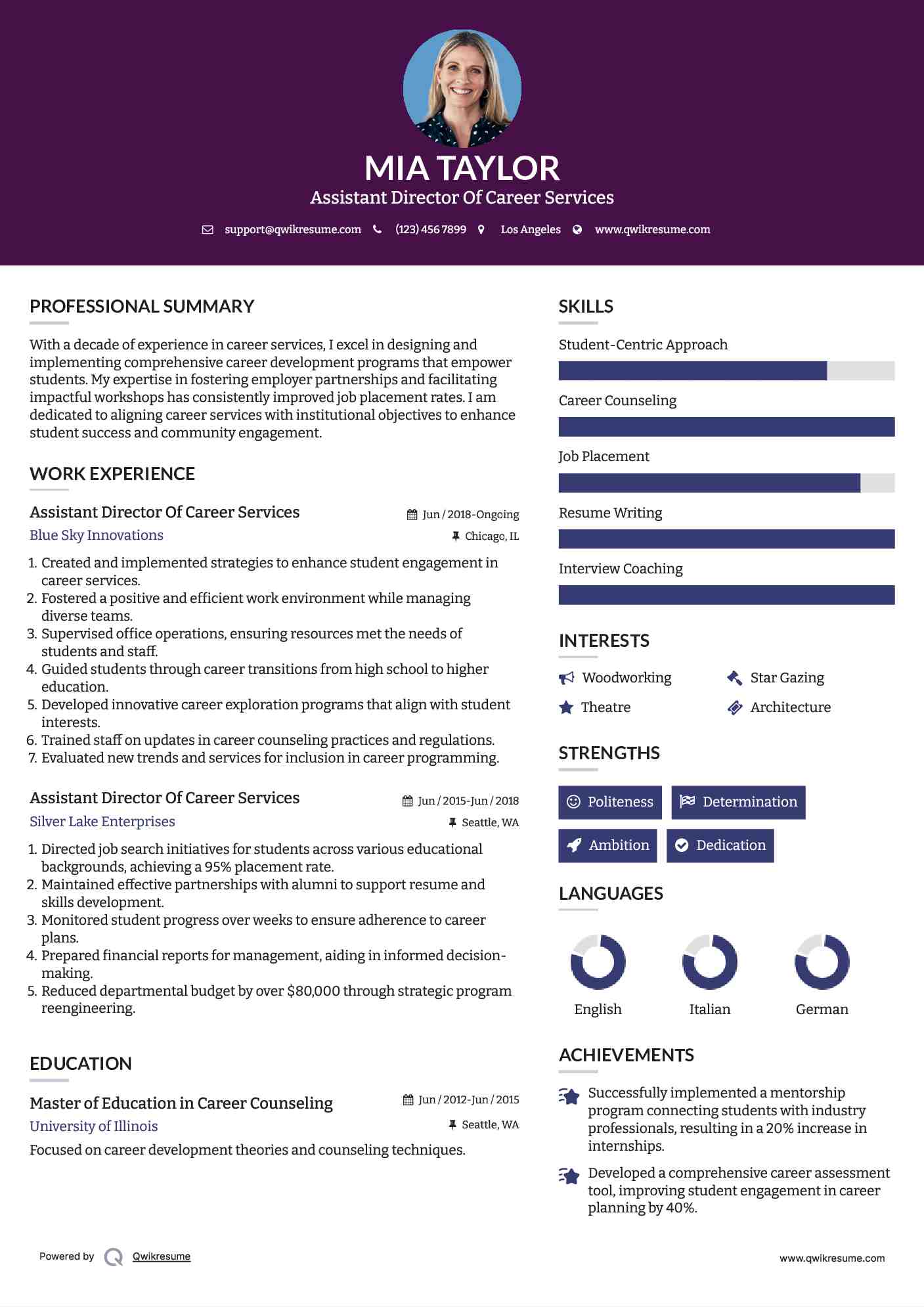 Assistant Director Of Career Services Resume Sample