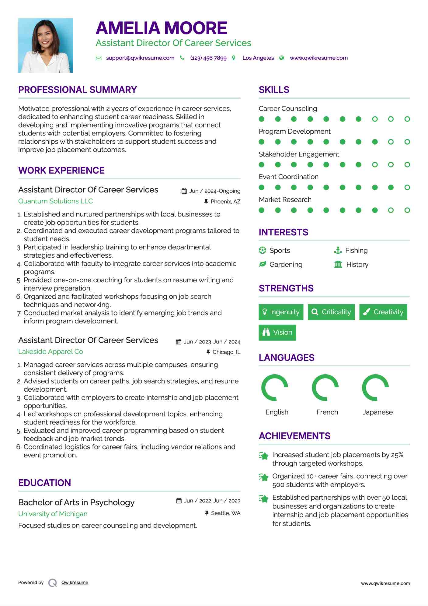 Assistant Director Of Career Services Resume Template