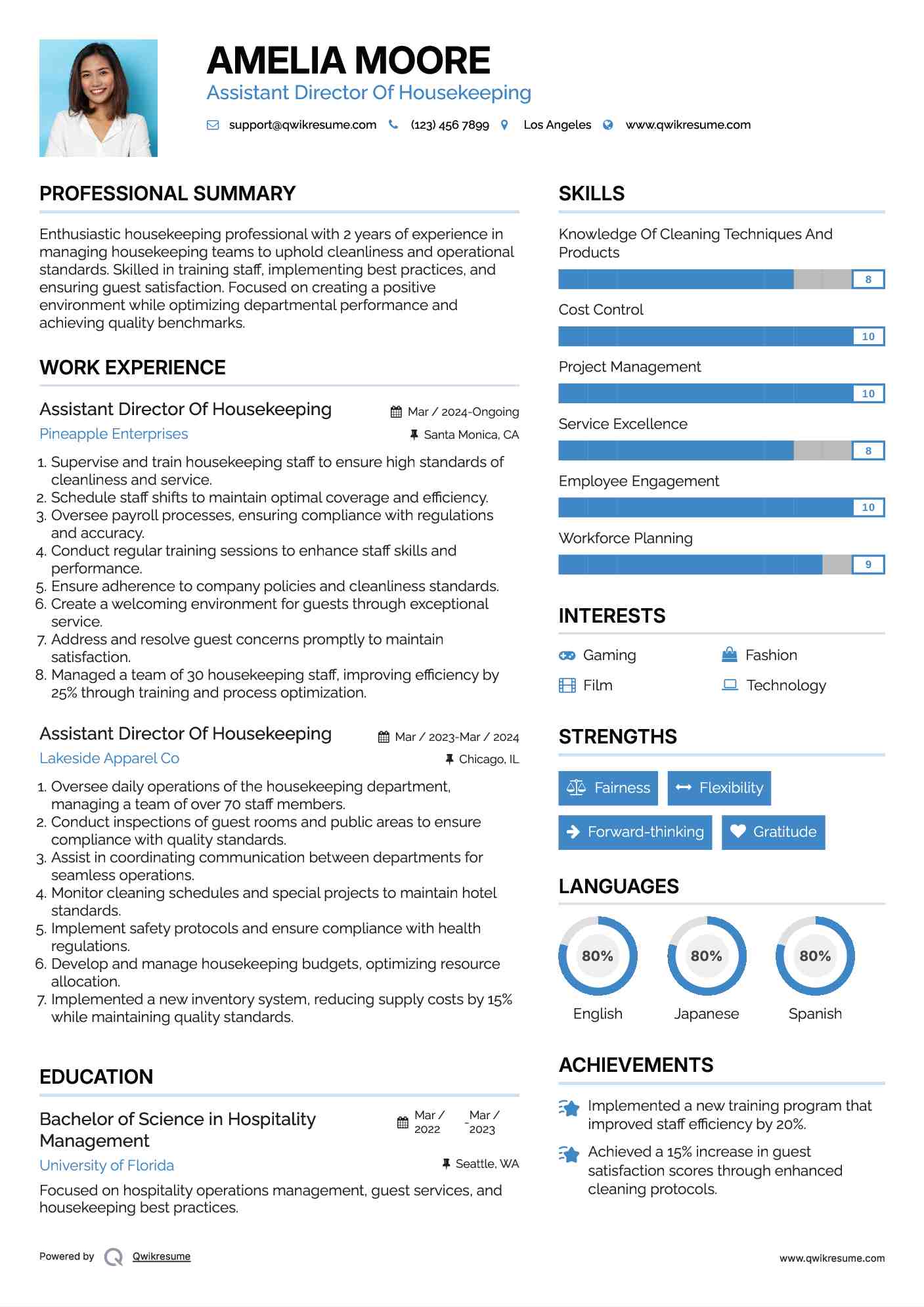 Assistant Director Of Housekeeping Resume Template