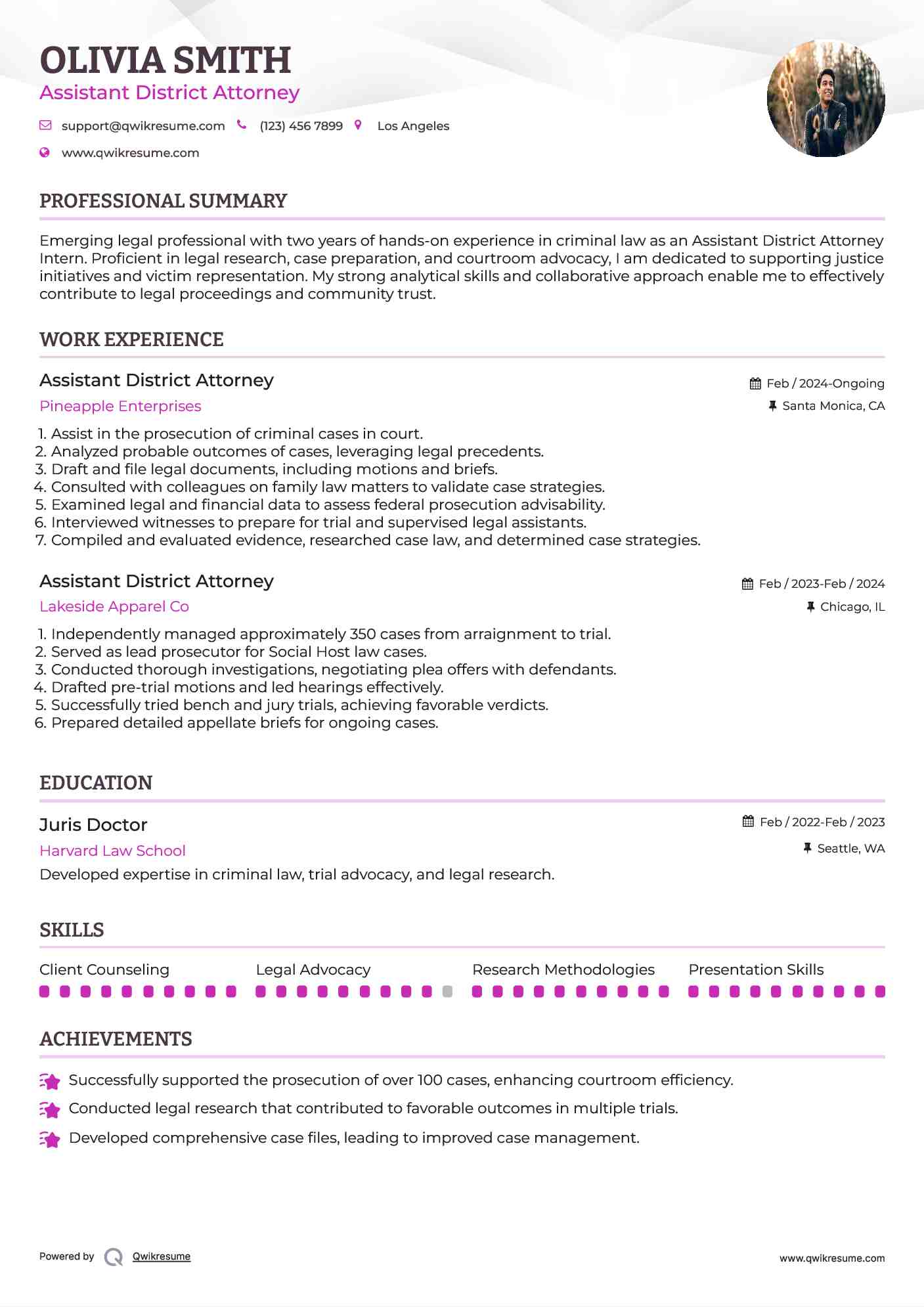Assistant District Attorney  Resume Model