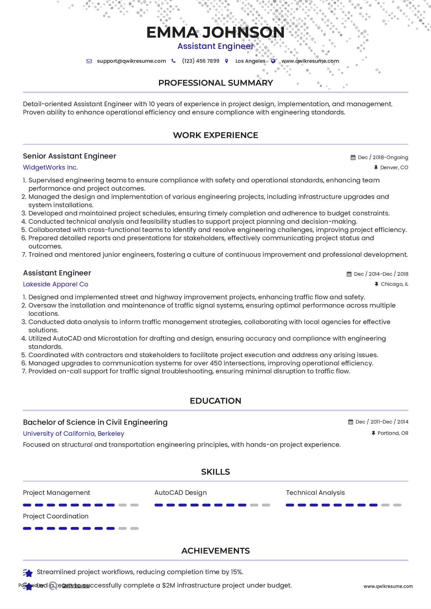 Senior Assistant Engineer Resume Format