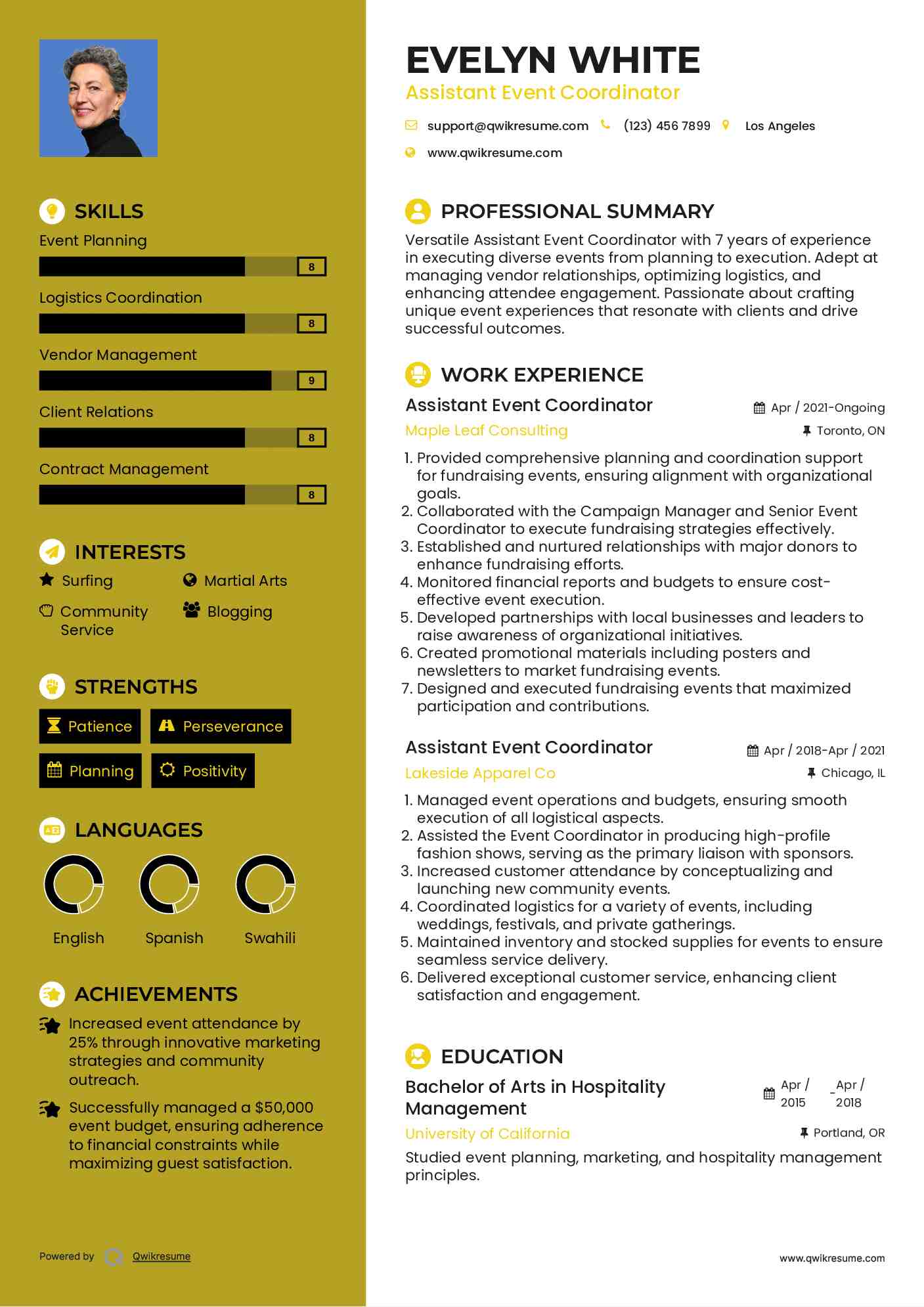 Assistant Event Coordinator Resume Samples QwikResume