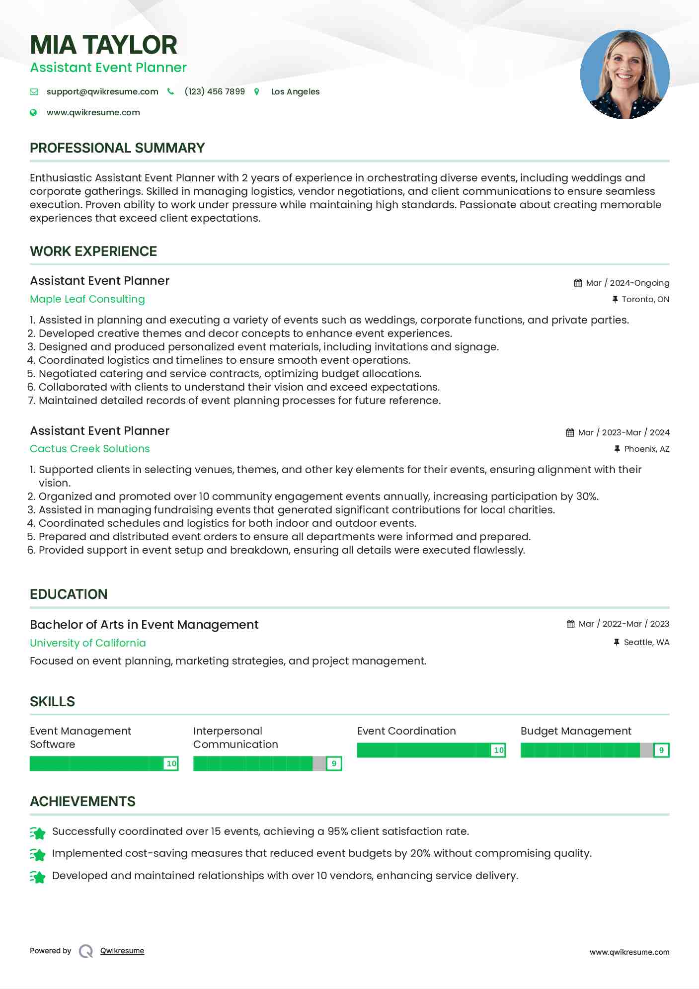 Assistant Event Planner Resume Format