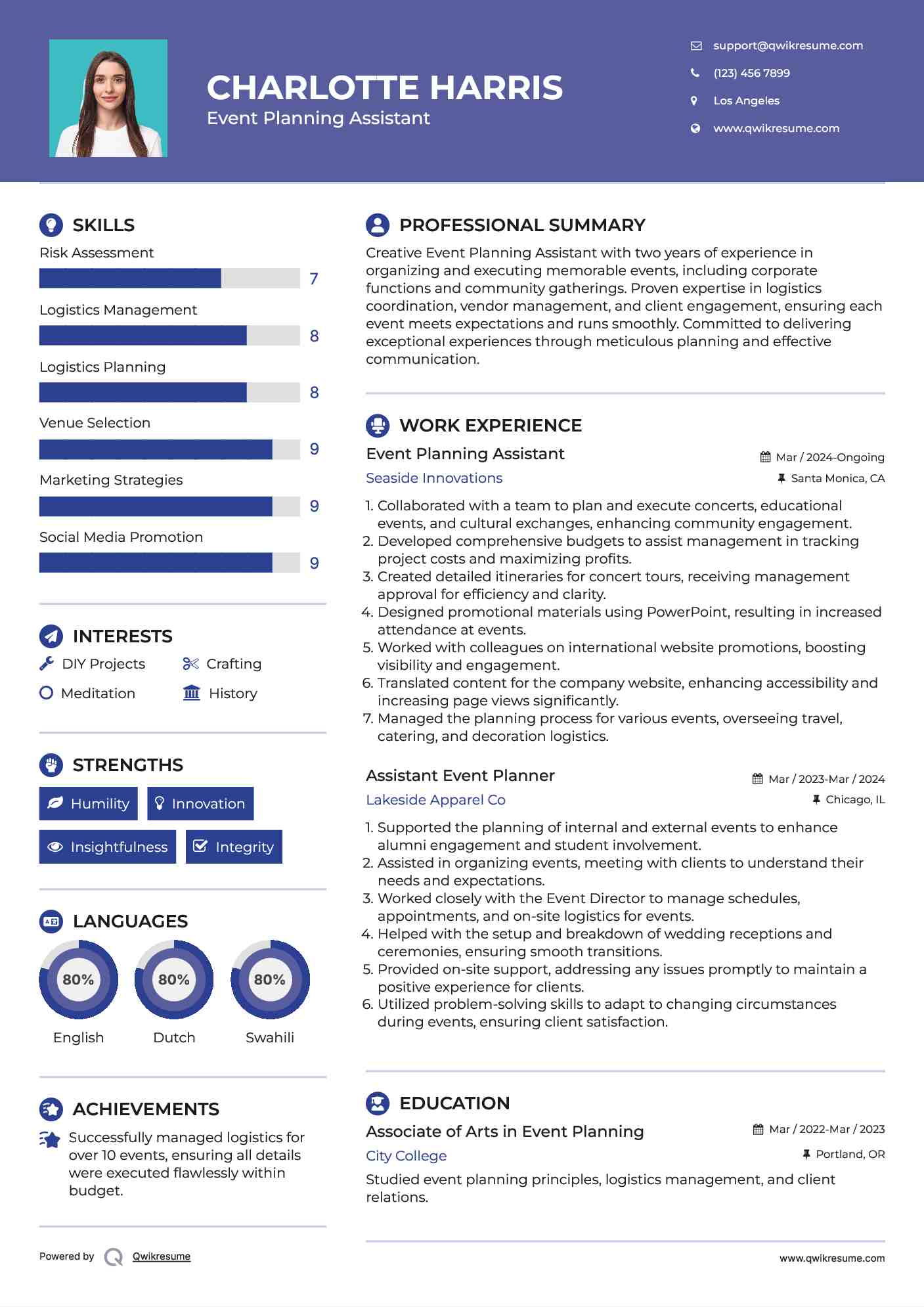 Event Planning Assistant Resume Example