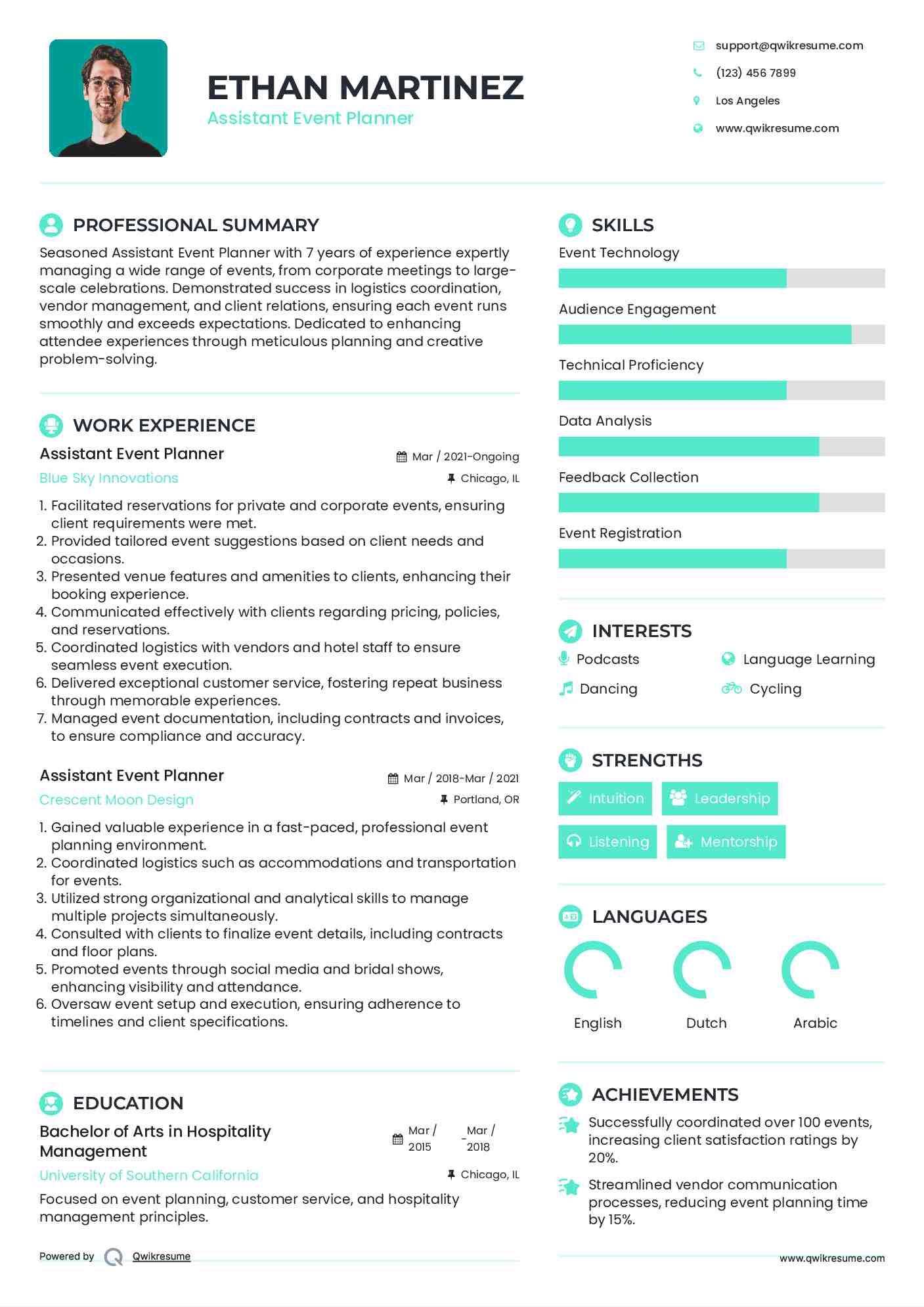 Assistant Event Planner Resume Example