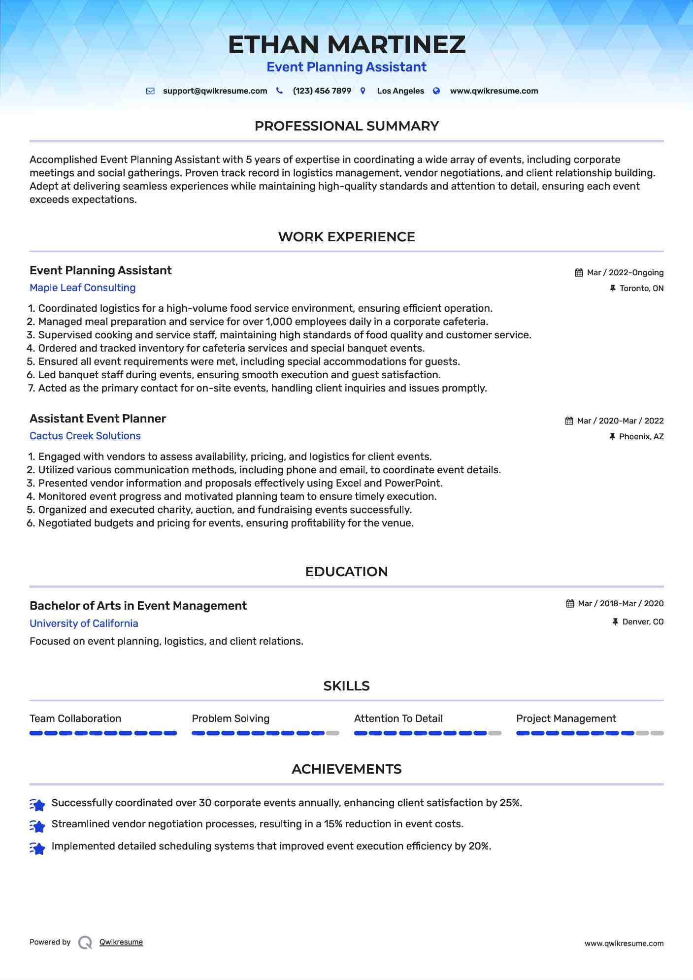 Event Planning Assistant Resume Format