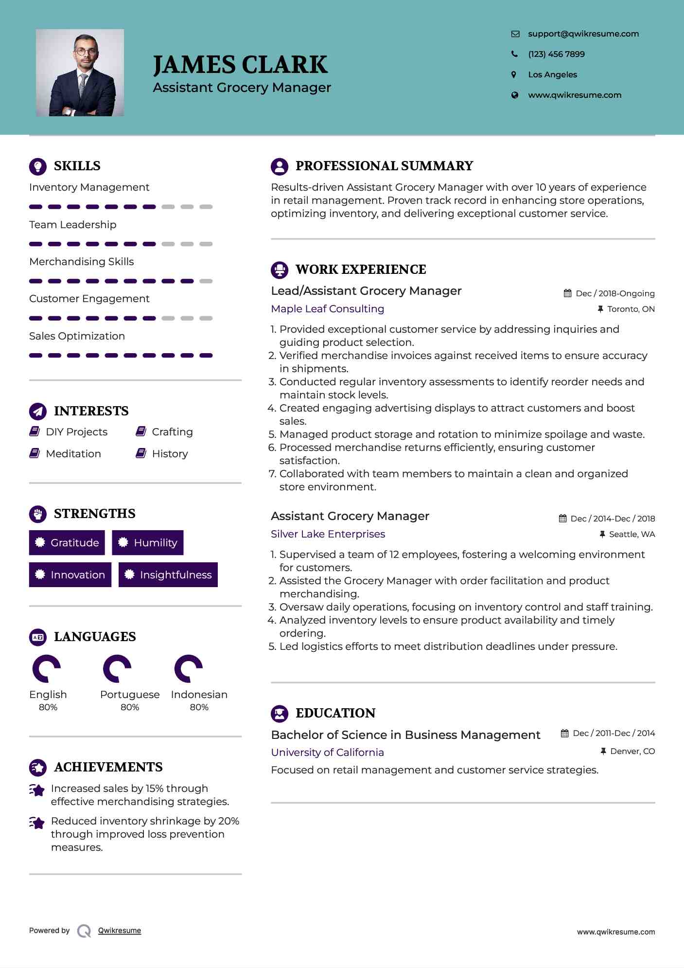 Lead/Assistant Grocery Manager Resume Template