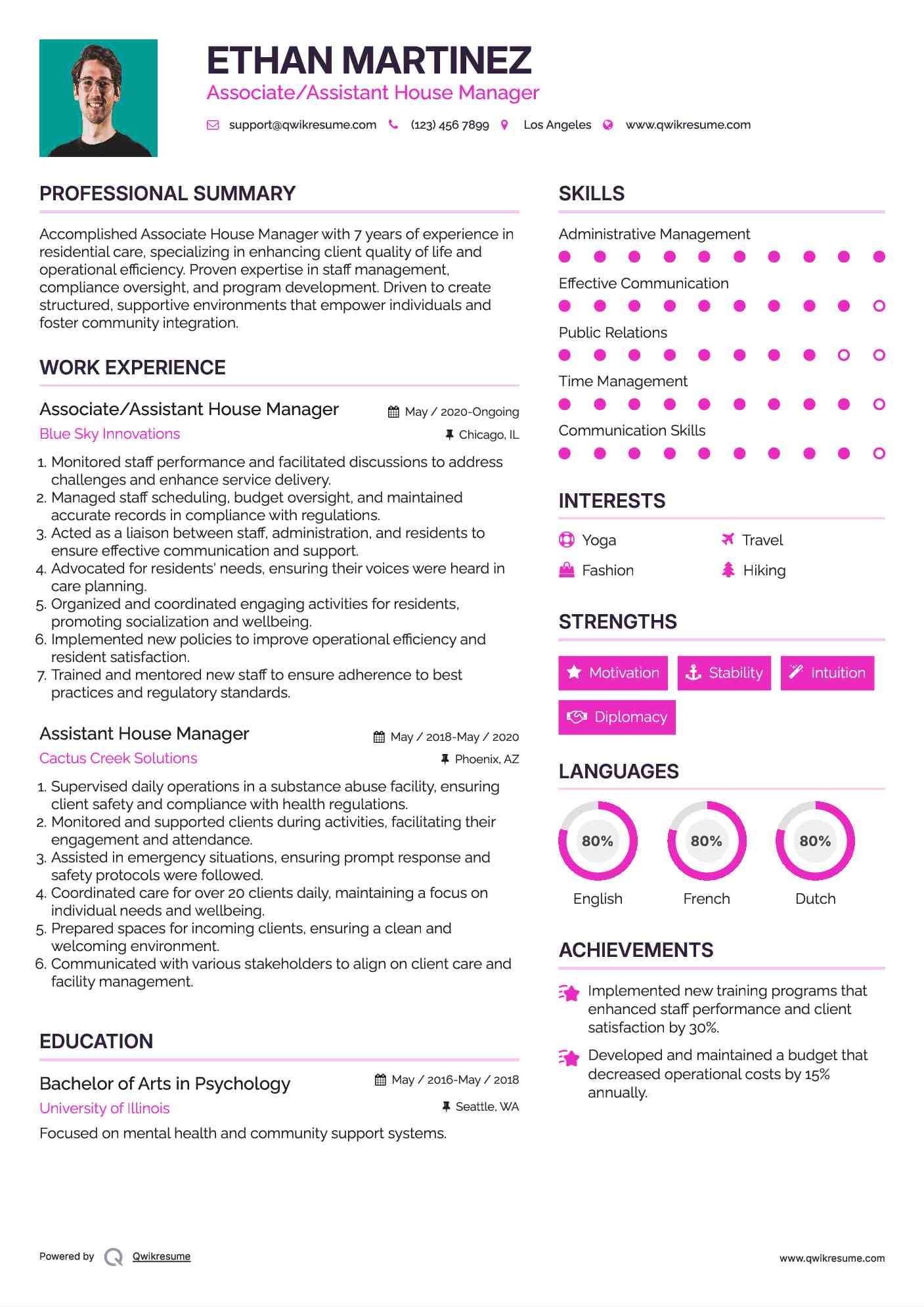 Associate/Assistant House Manager Resume Template