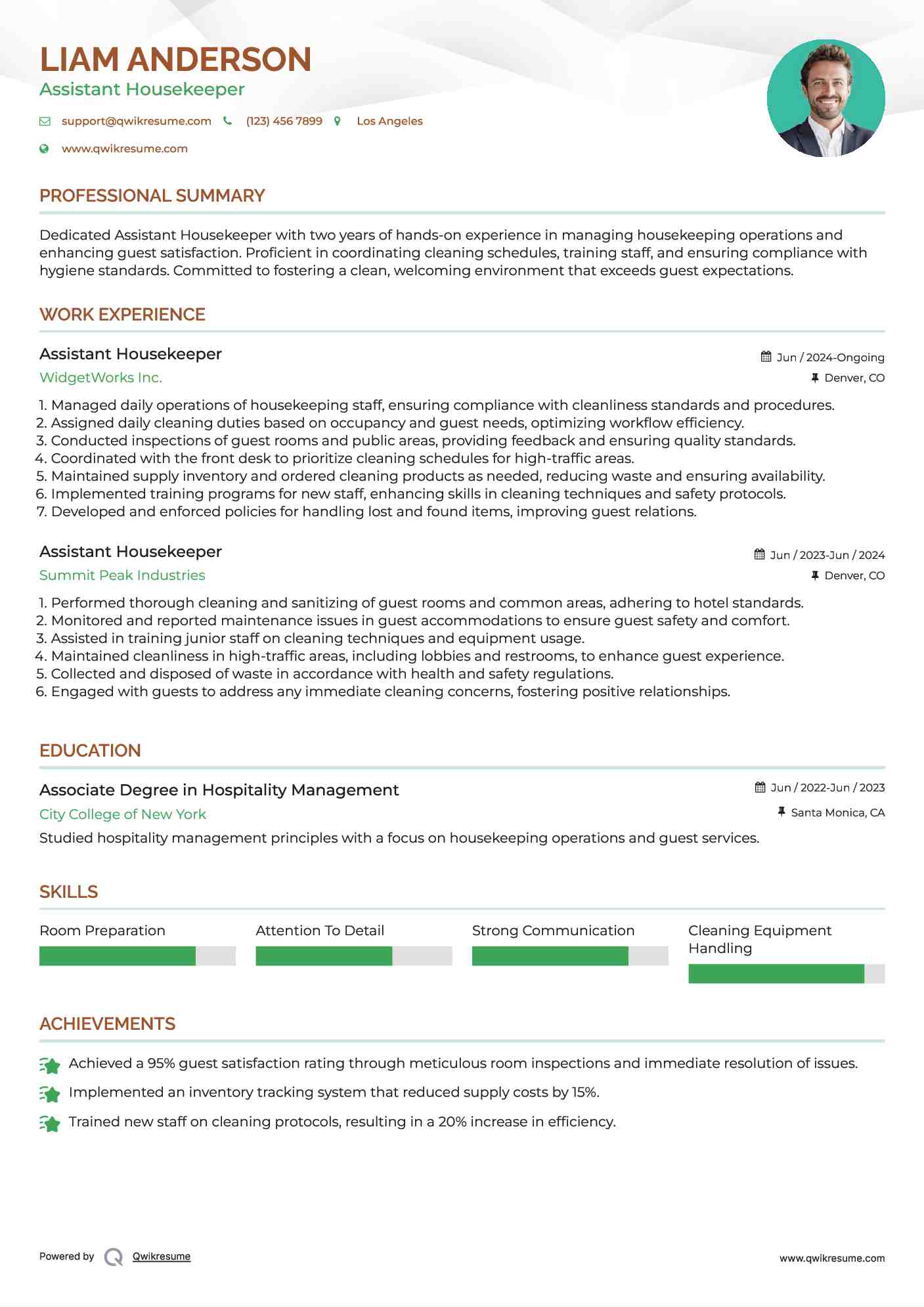 Assistant Housekeeper Resume Format