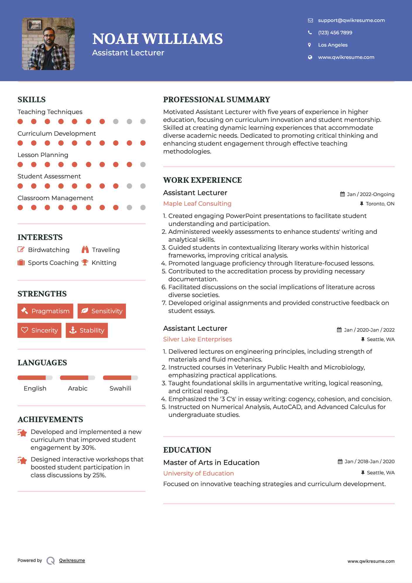 Assistant Lecturer Resume Format