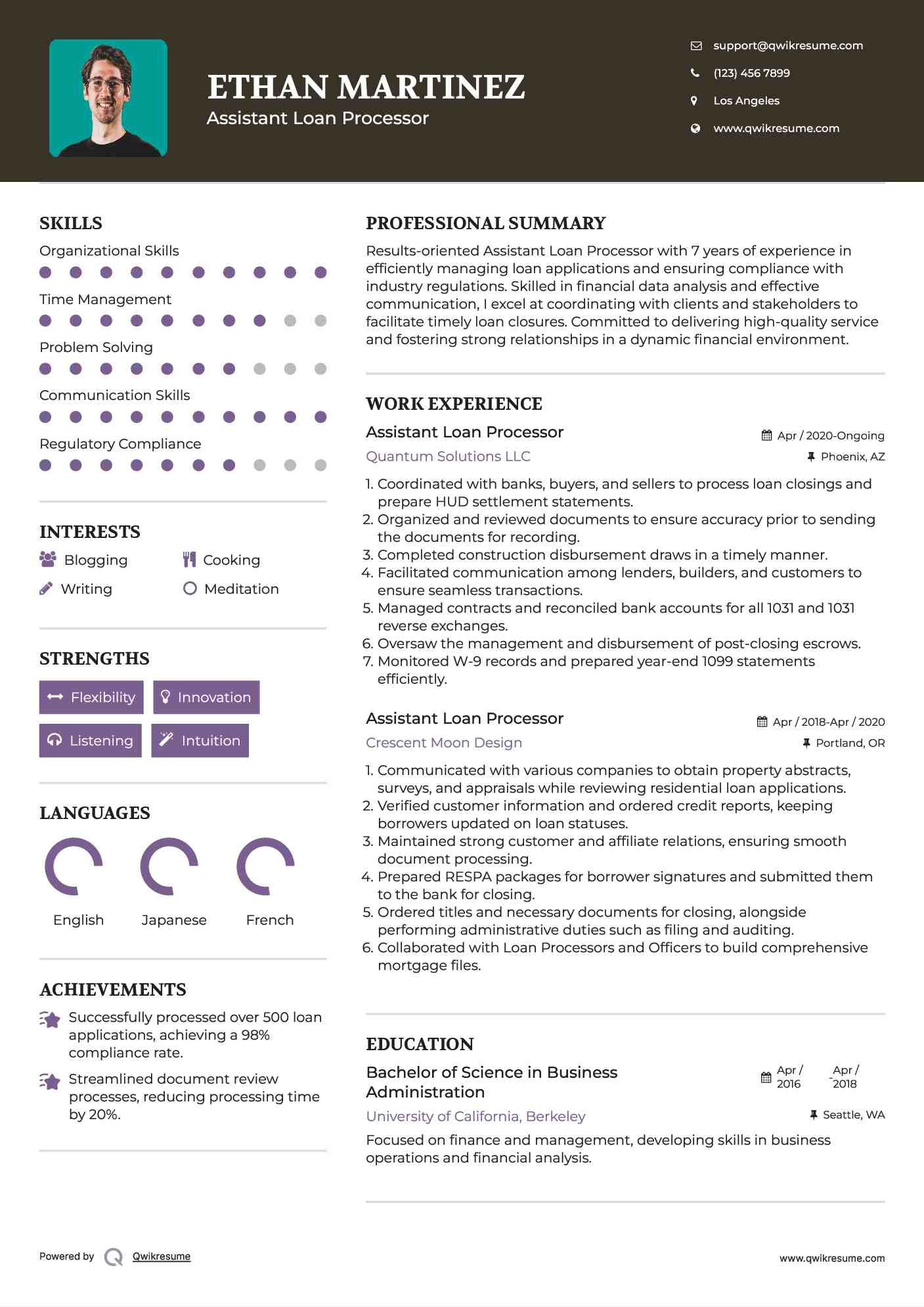 Assistant Loan Processor Resume Template