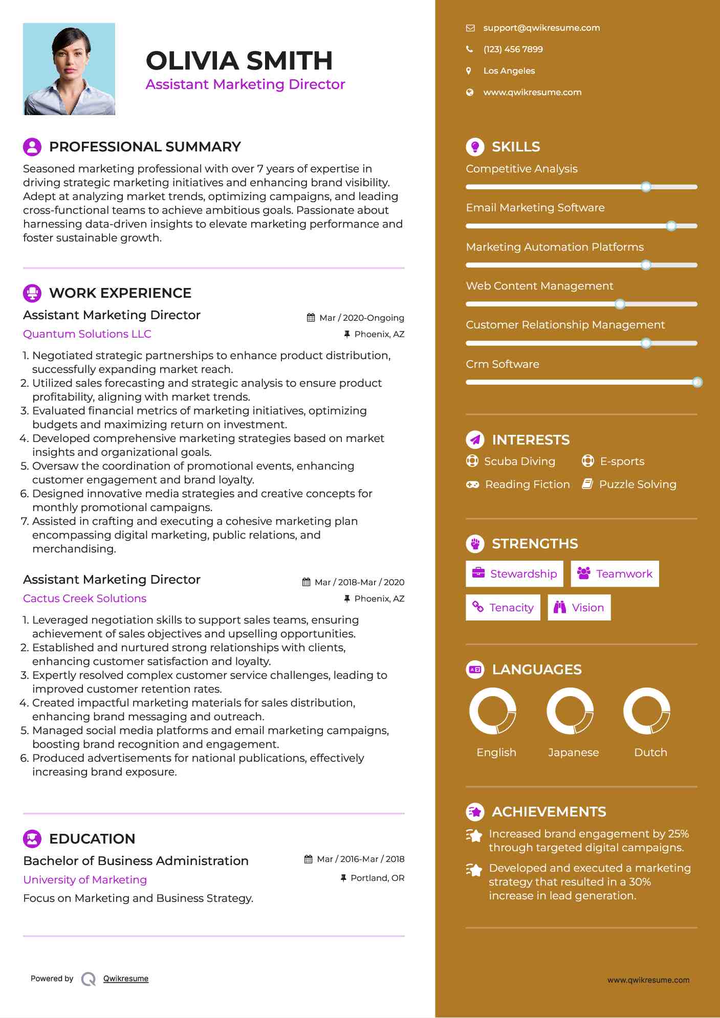 Assistant Marketing Director Resume Example