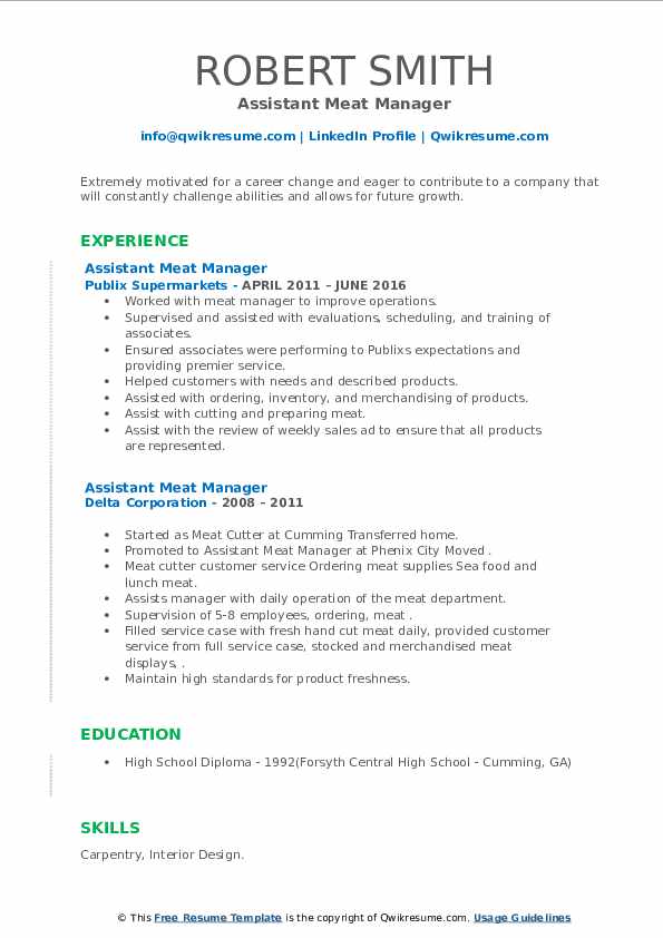 Assistant Meat Manager Resume Samples QwikResume