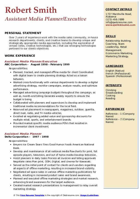 Assistant Media Planner Resume Samples QwikResume