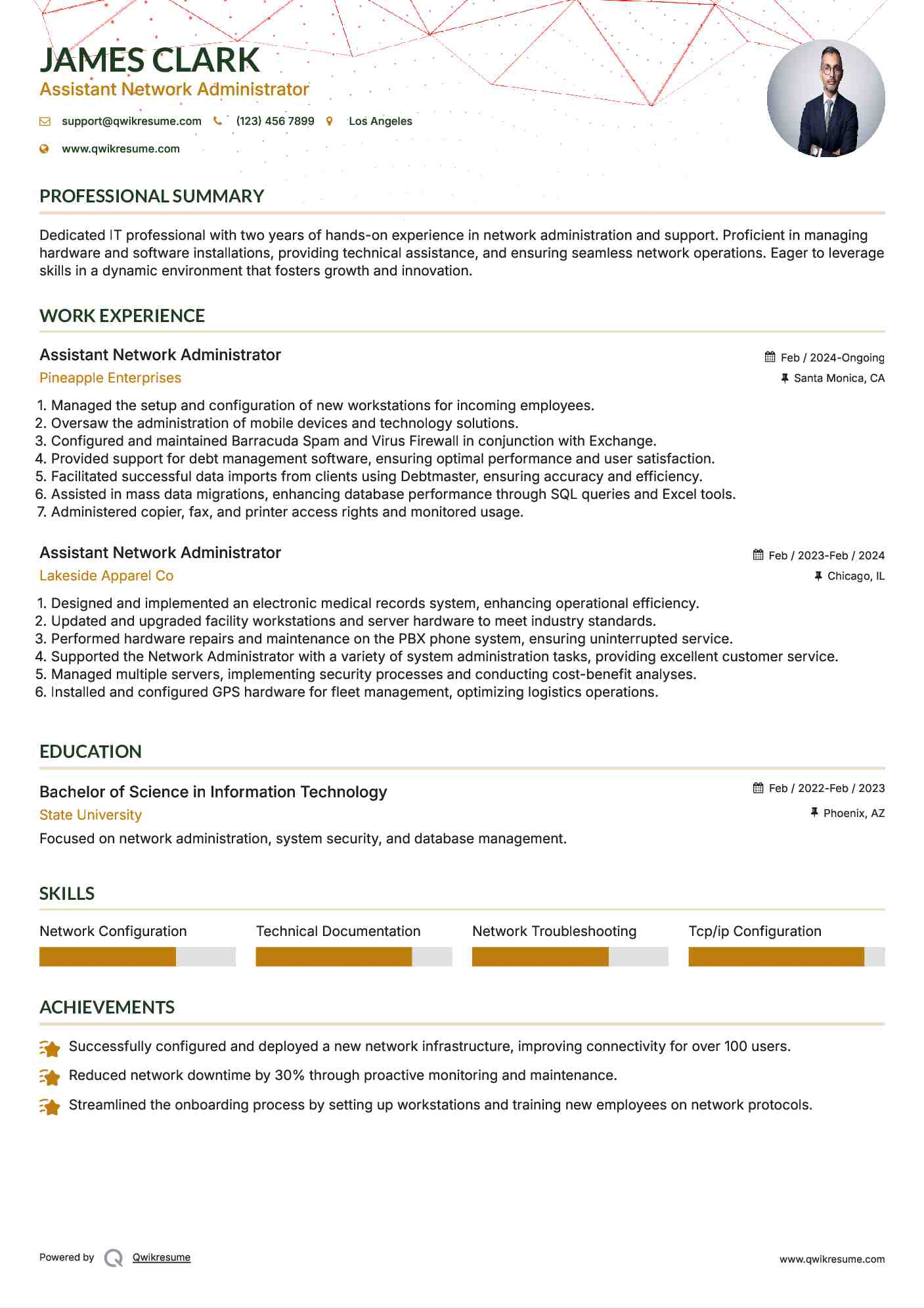 Assistant Network Administrator Resume Format
