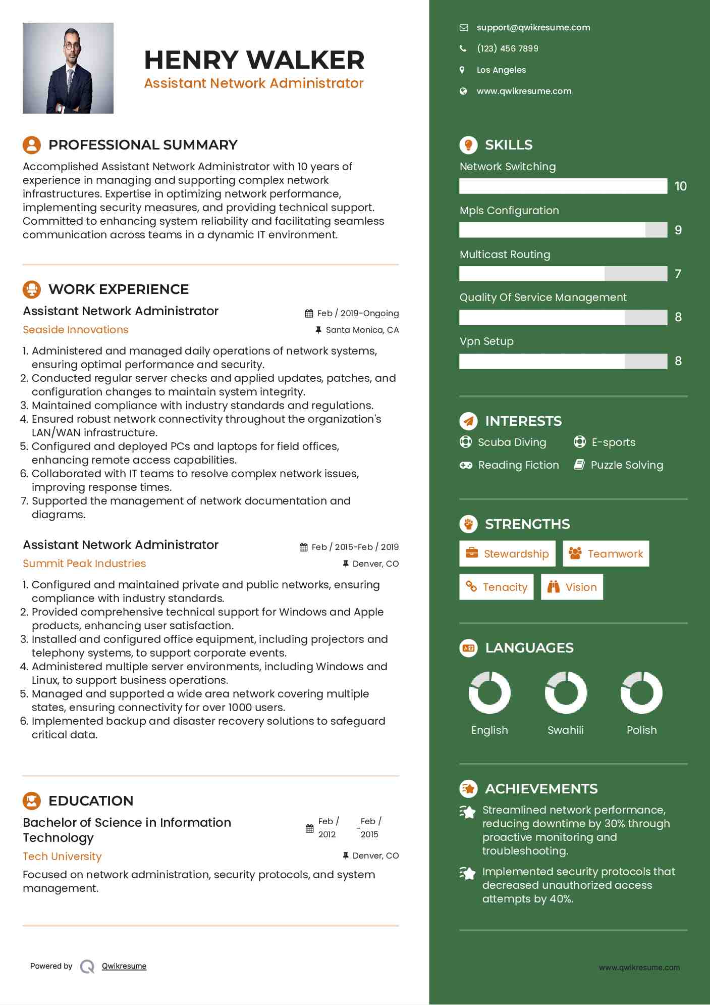 Assistant Network Administrator Resume Samples QwikResume