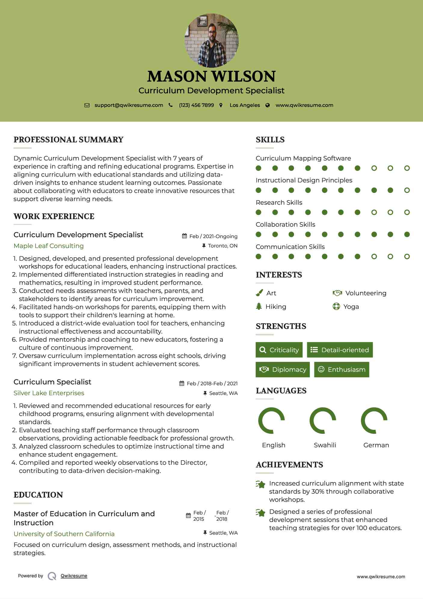 Curriculum Development Specialist Resume Template