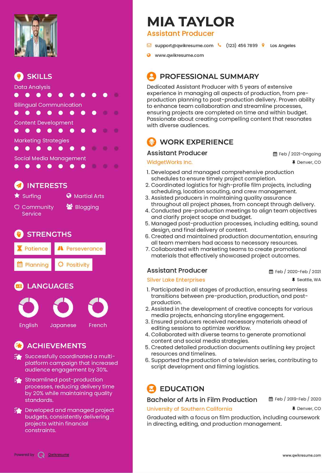 Assistant Producer Resume Format