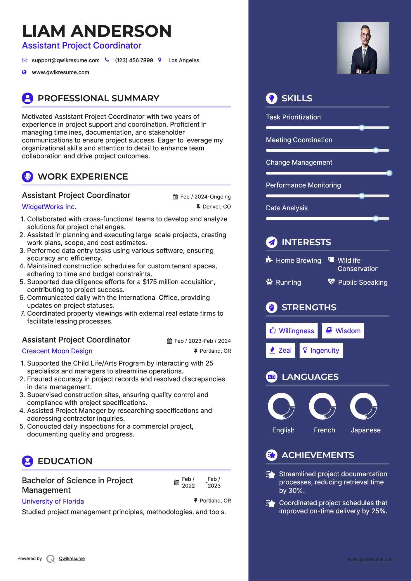 Assistant Project Coordinator Resume Samples Qwikresume