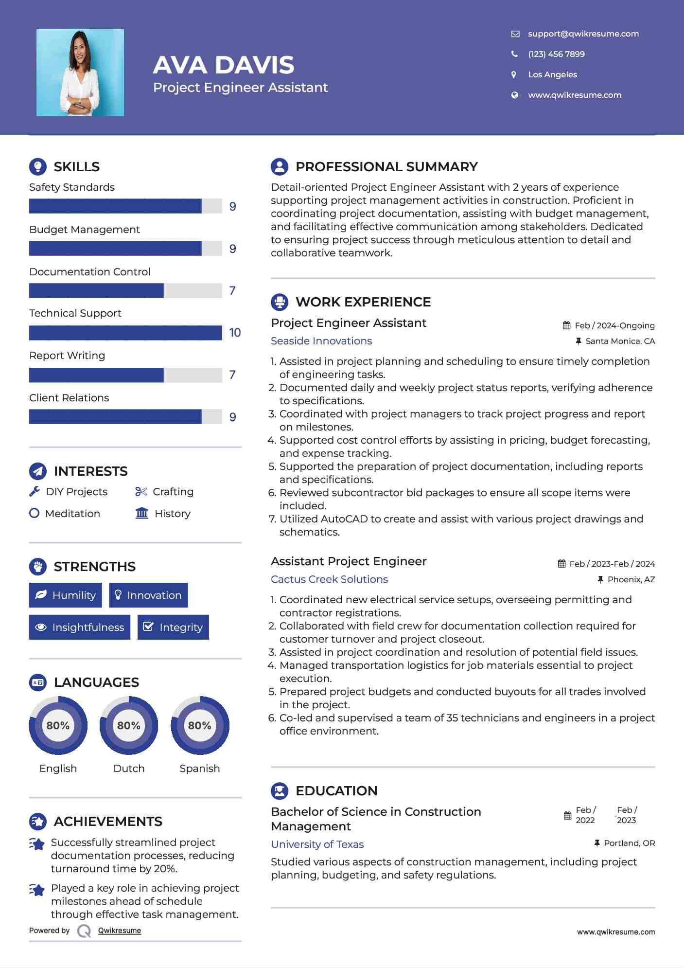 Project Engineer Assistant Resume Sample