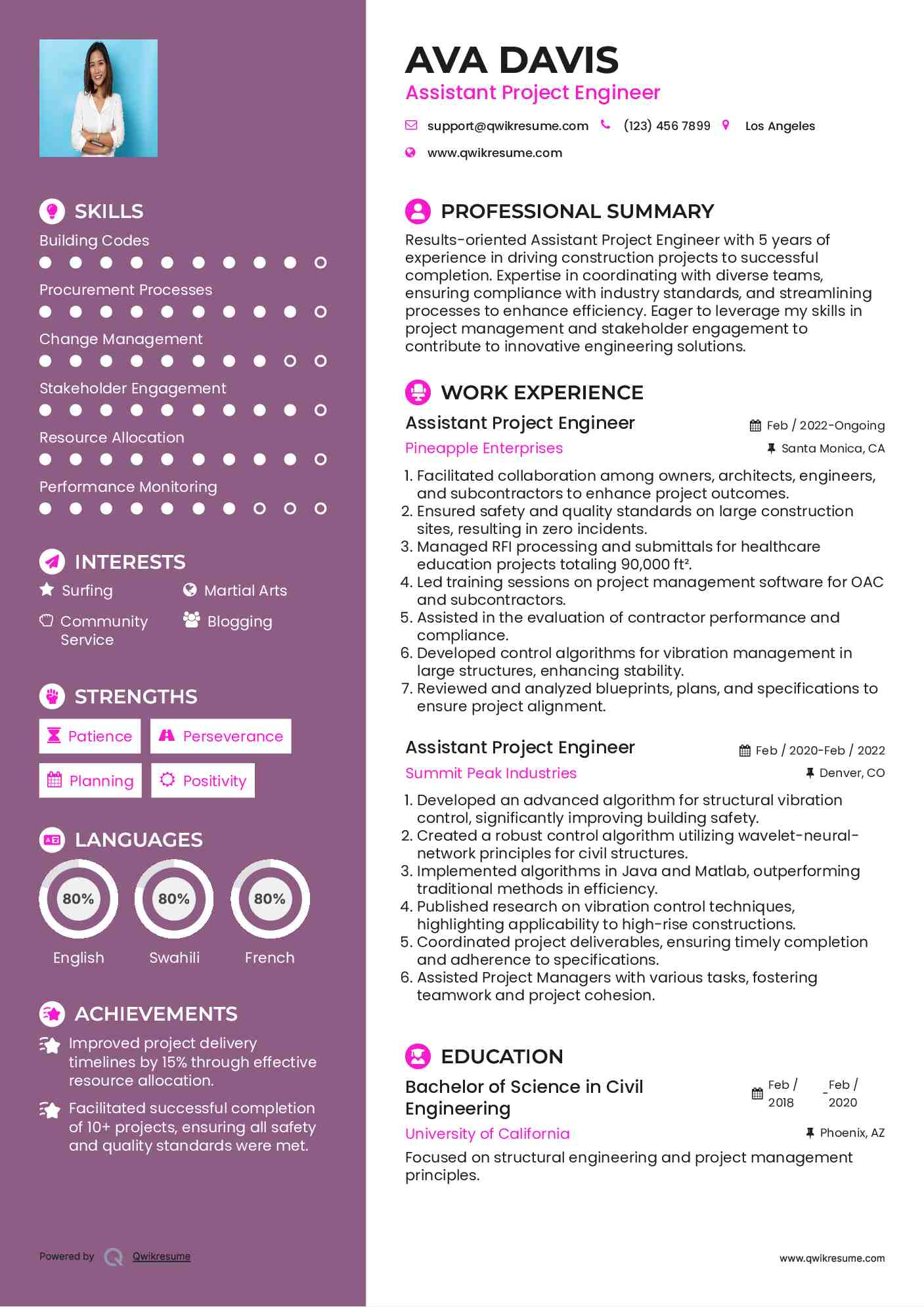 Assistant Project Engineer Resume Sample