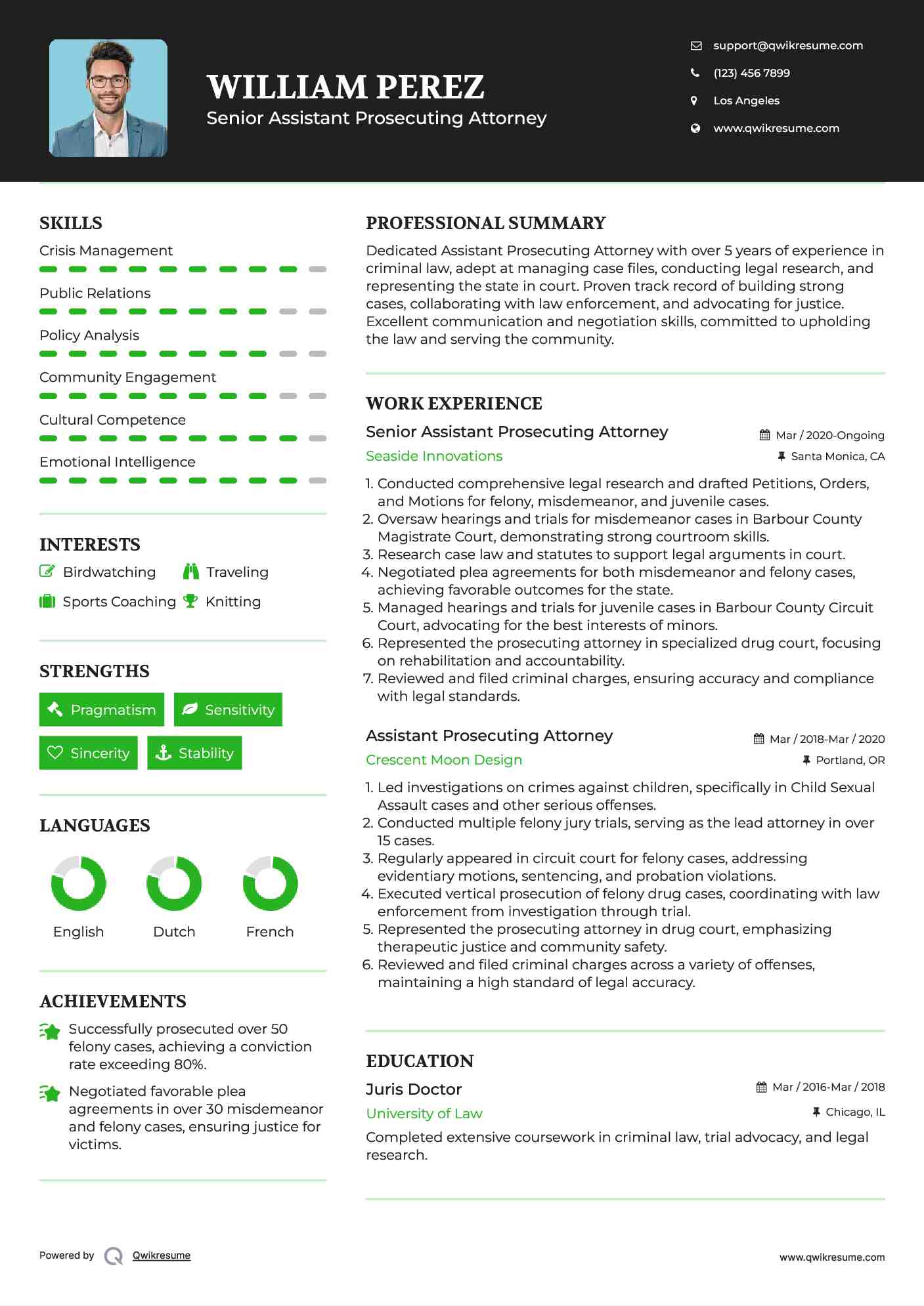 Senior Assistant Prosecuting Attorney Resume Sample