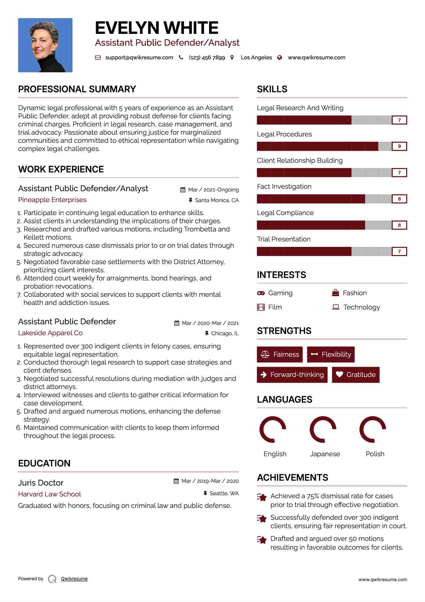 Assistant Public Defender/Analyst Resume Template